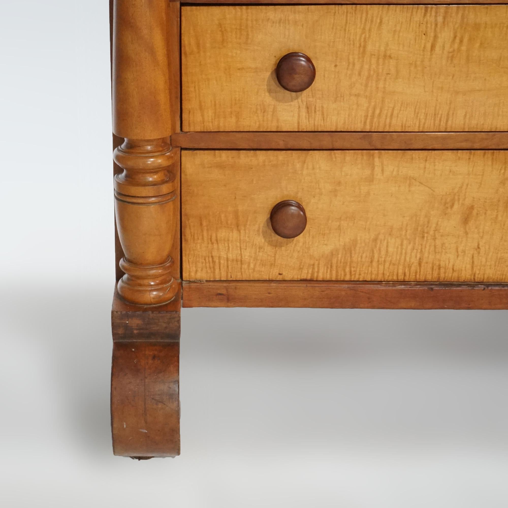 Antique American Empire Tiger Maple & Cherry Chest of Drawers, circa 1840 8