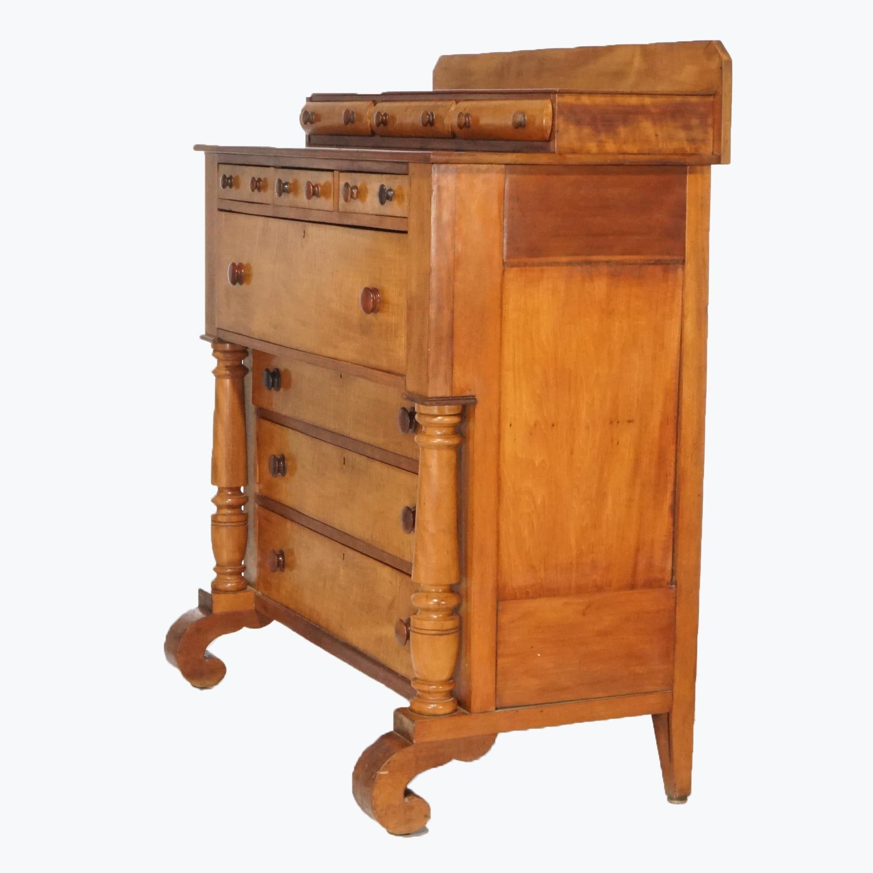 Antique American Empire Tiger Maple & Cherry Chest of Drawers, circa 1840 In Good Condition In Big Flats, NY