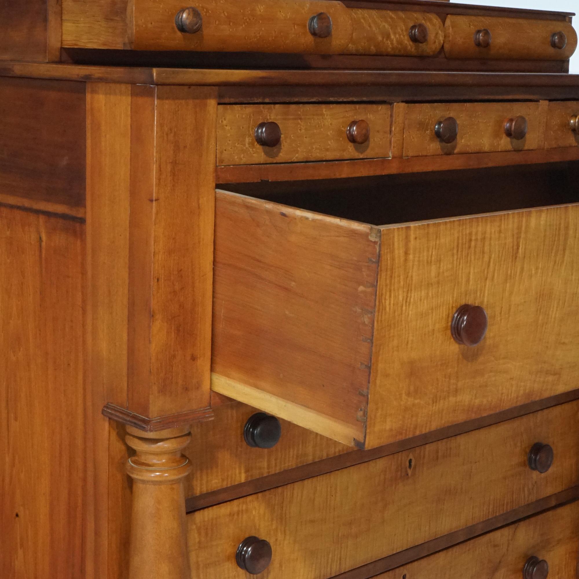 Antique American Empire Tiger Maple & Cherry Chest of Drawers, circa 1840 4