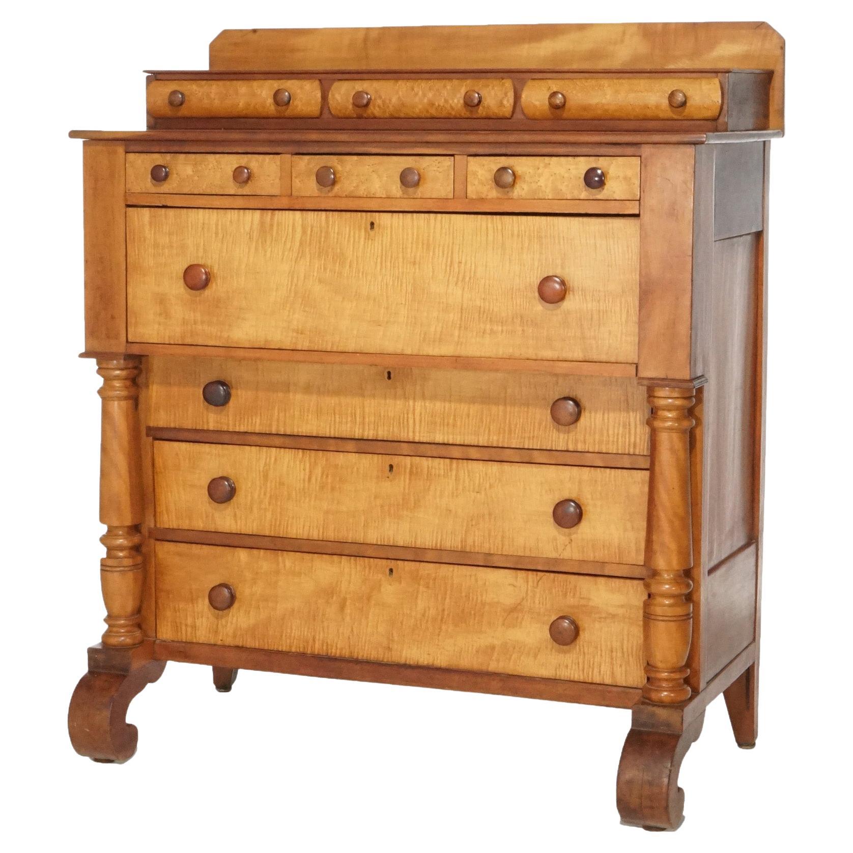 Antique American Empire Tiger Maple & Cherry Chest of Drawers, circa 1840