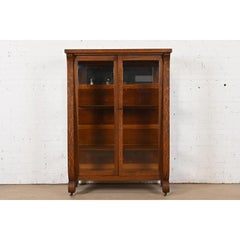 Antique American Empire Tiger Oak Bookcase Cabinet by Rockford Furniture, 1900
