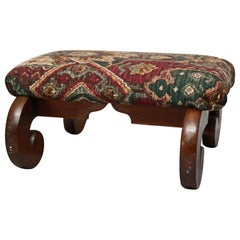 Antique American Empire Upholstered Mahogany Scroll Form Footstool, circa 1840