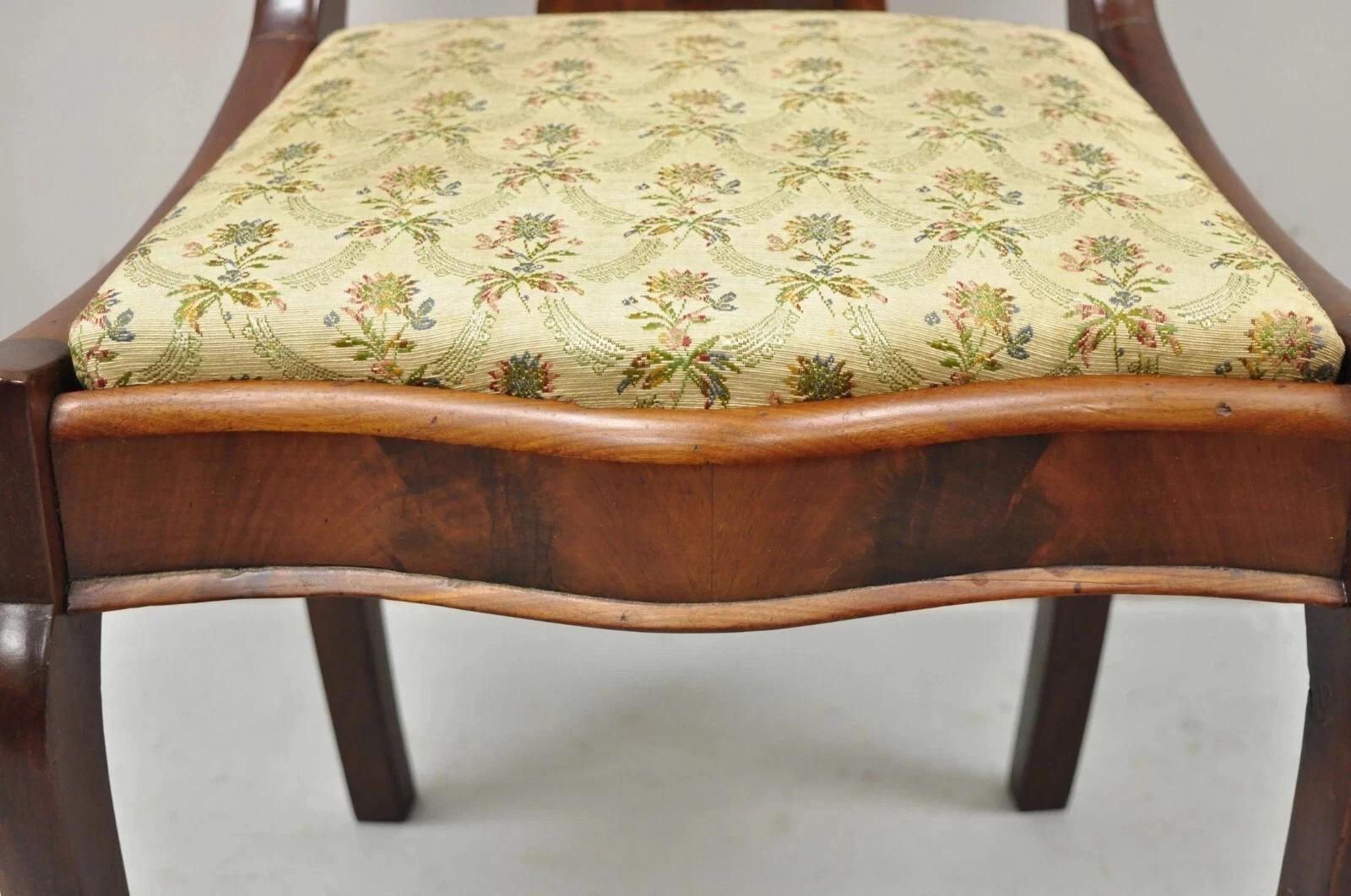 19th Century Antique American Empire Victorian Crotch Mahogany Carved Accent Side Chair For Sale