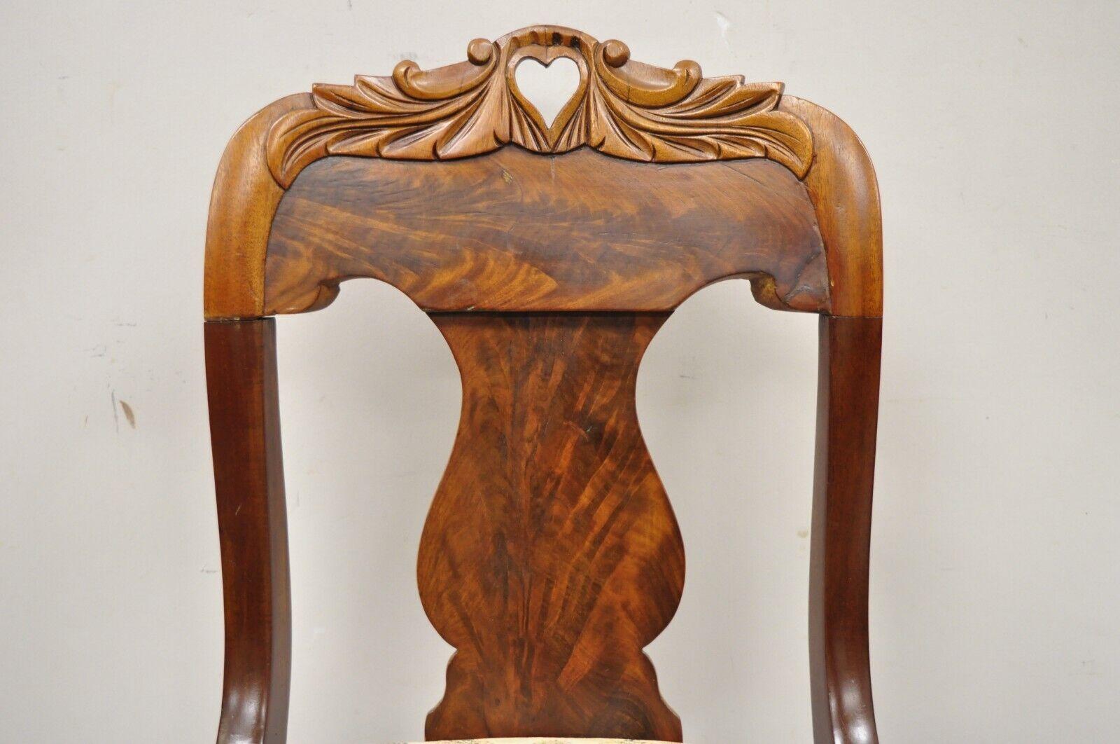 Antique American Empire Victorian Crotch Mahogany Carved Accent Side Chair For Sale 3