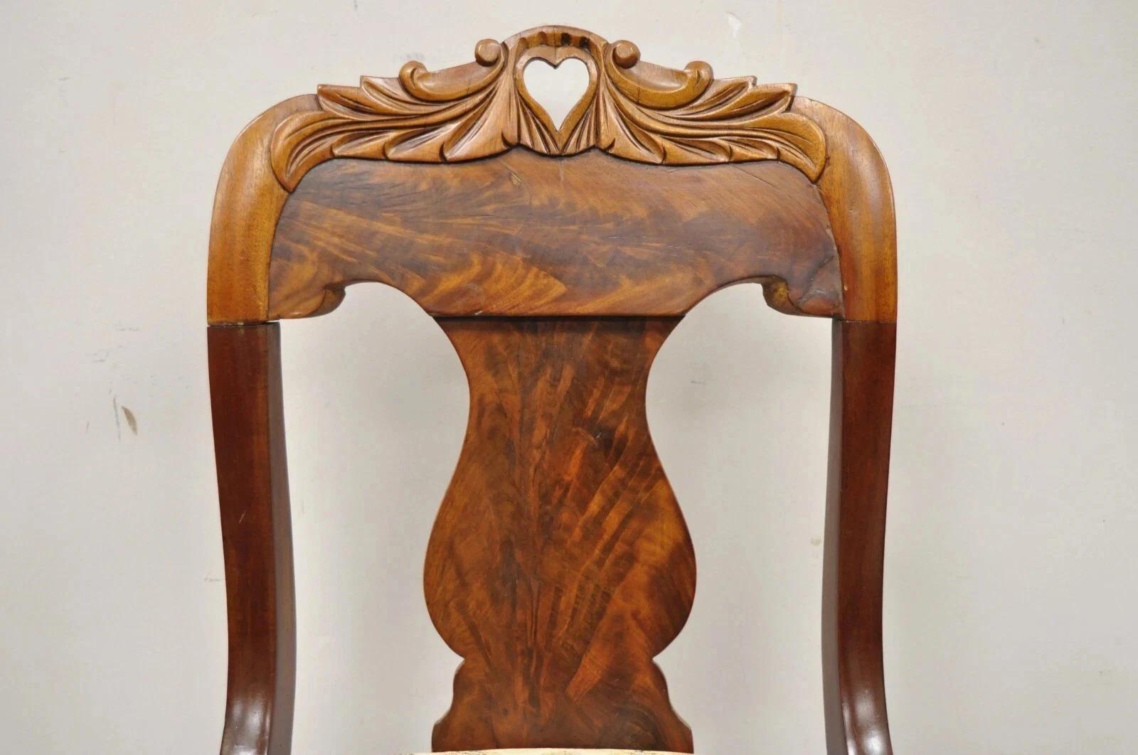 Antique American Empire Victorian Crotch Mahogany Carved Accent Side Chair For Sale 2