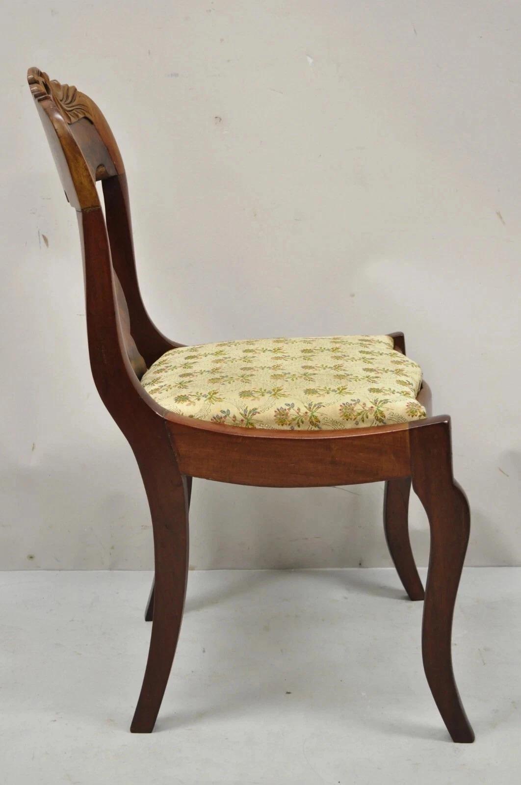 Antique American Empire Victorian Crotch Mahogany Carved Accent Side Chair For Sale 3