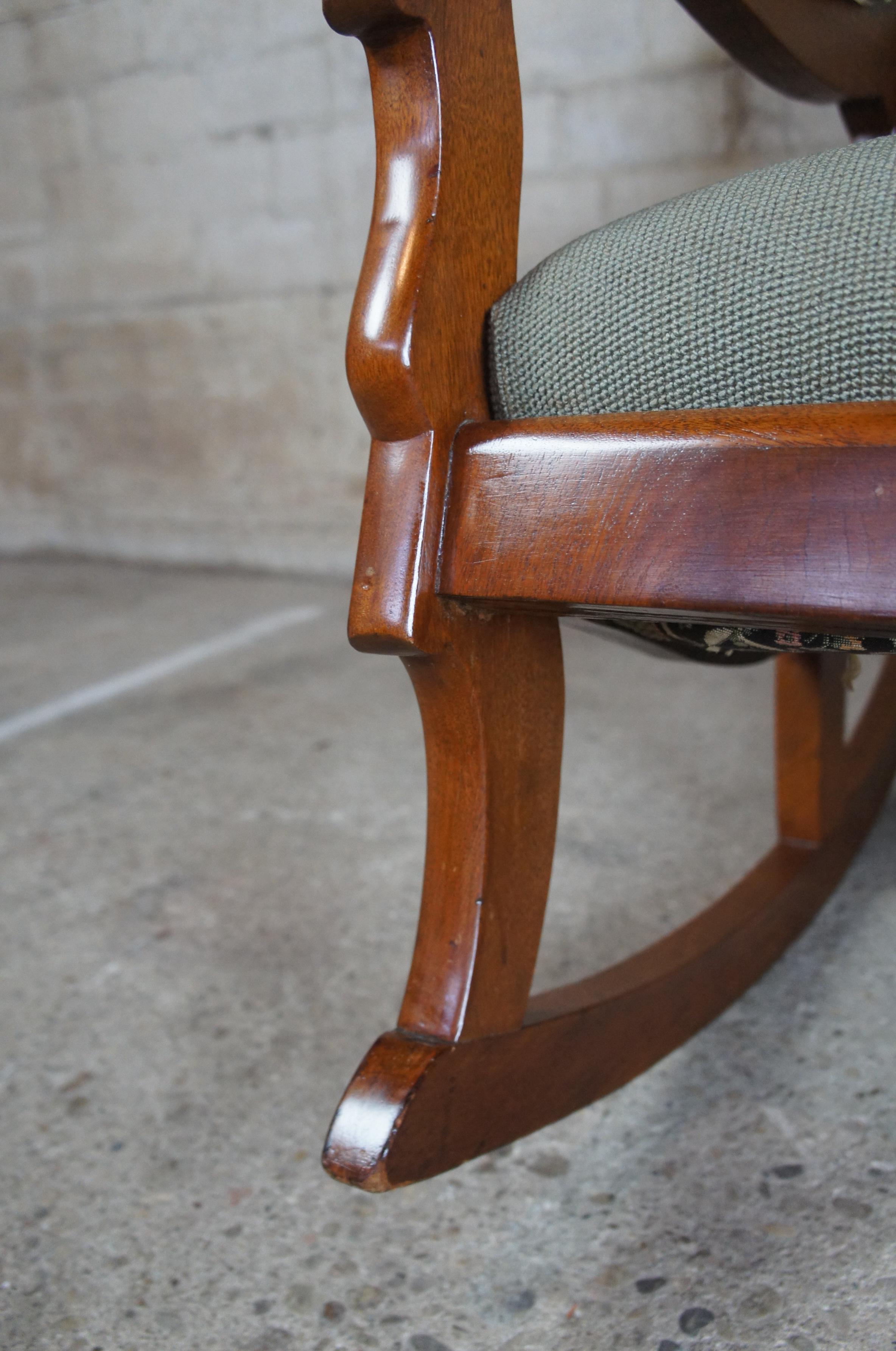 Antique American Empire Victorian Mahogany Needlepoint Rocker Rocking Arm Chair  1