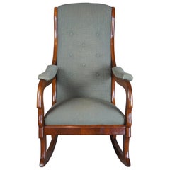 Antique American Empire Victorian Mahogany Needlepoint Rocker Rocking Arm Chair 