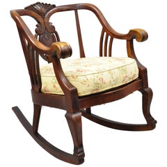 Antique fauteuil à bascule Empire américain victorien en acajou massif