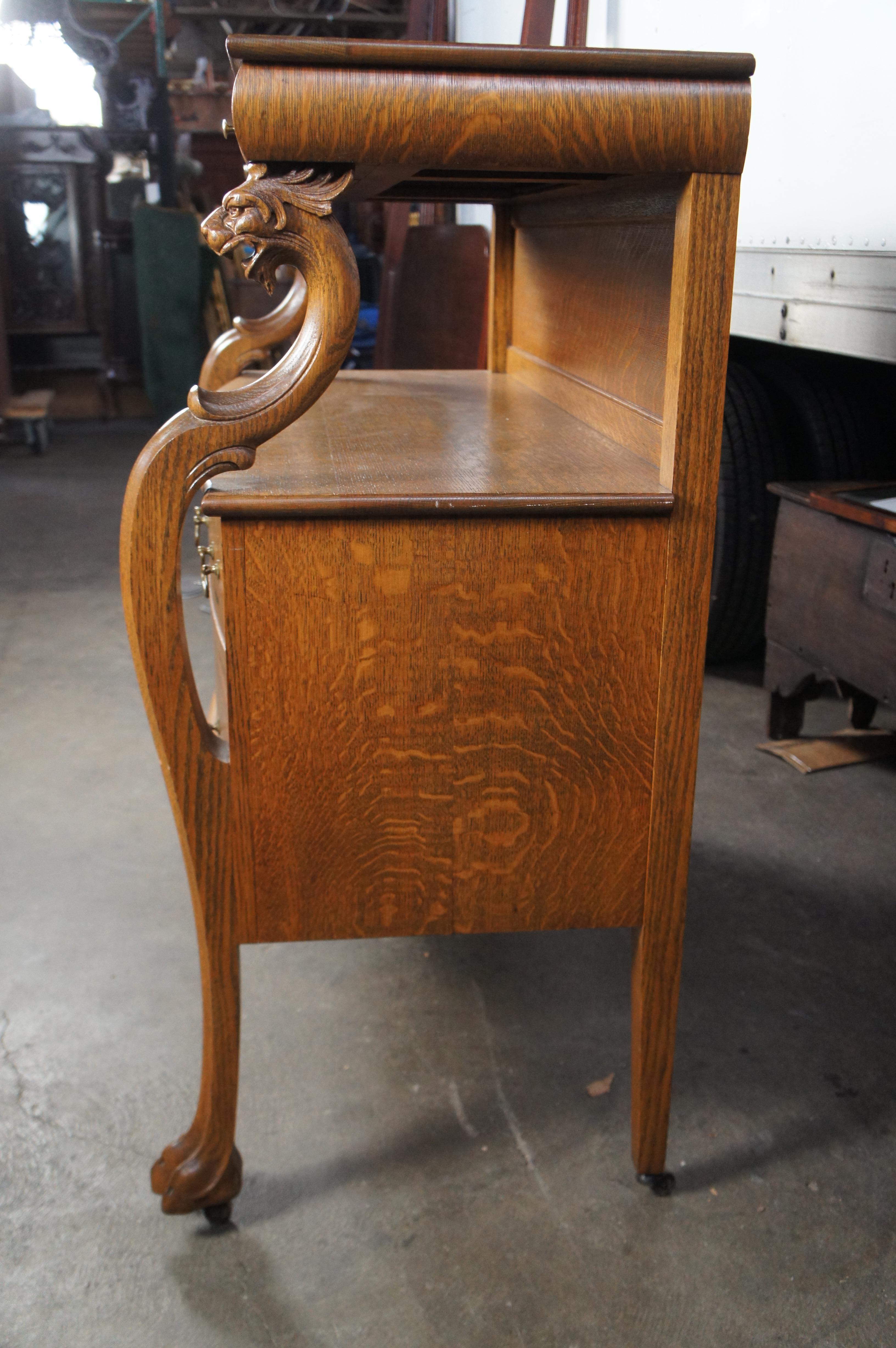 Antico Buffet Server Figurato in Oak Oak, stile Impero Vittoriano, credenza 48