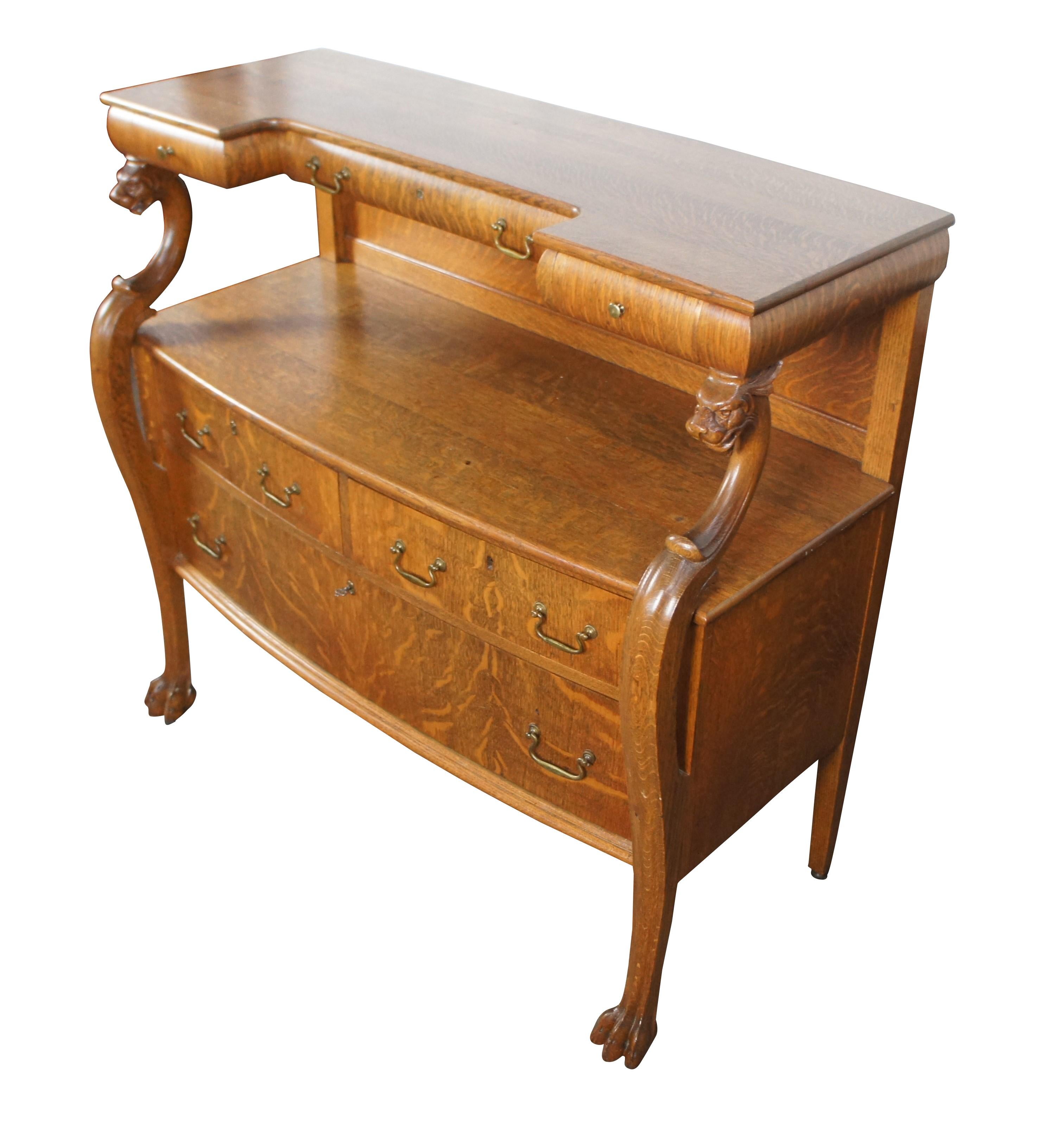 Stile impero americano Antico Buffet Server Figurato in Oak Oak, stile Impero Vittoriano, credenza 48