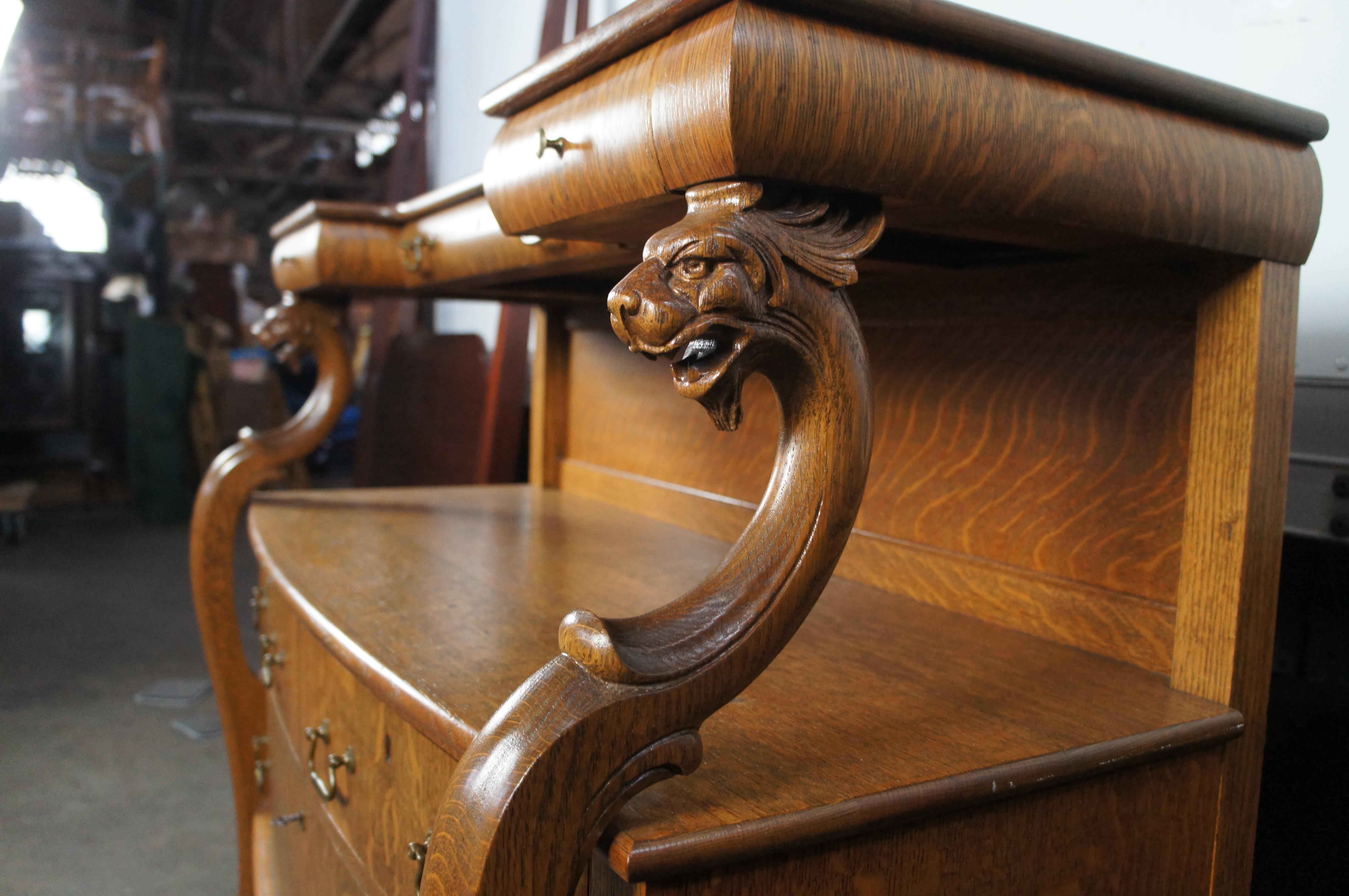 Antico Buffet Server Figurato in Oak Oak, stile Impero Vittoriano, credenza 48