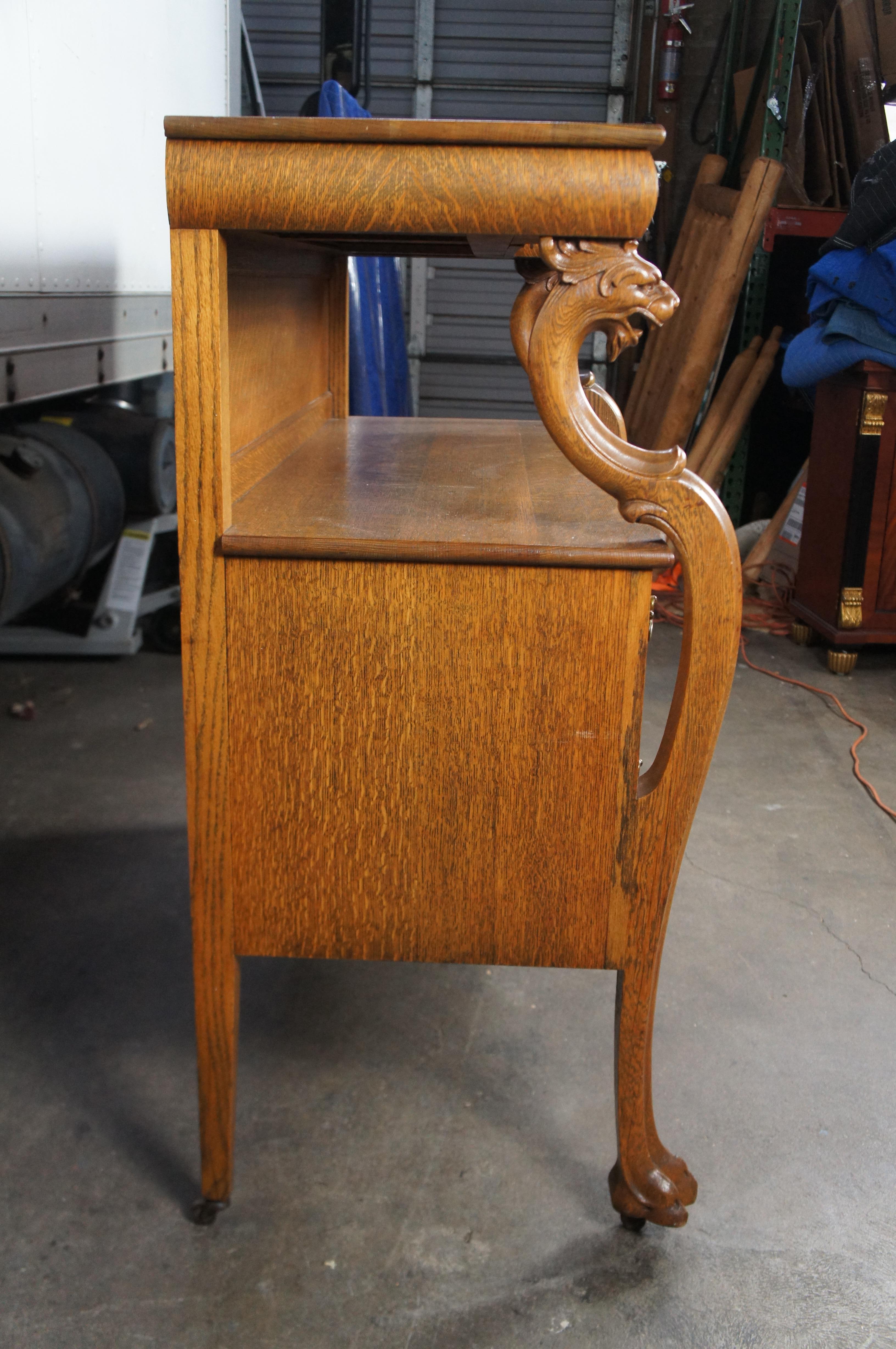 Antico Buffet Server Figurato in Oak Oak, stile Impero Vittoriano, credenza 48