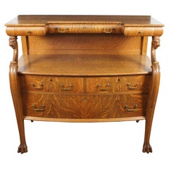 Buffet Serveur Buffet Figural en Chêne Tigré Victorien Empire Antique 48"