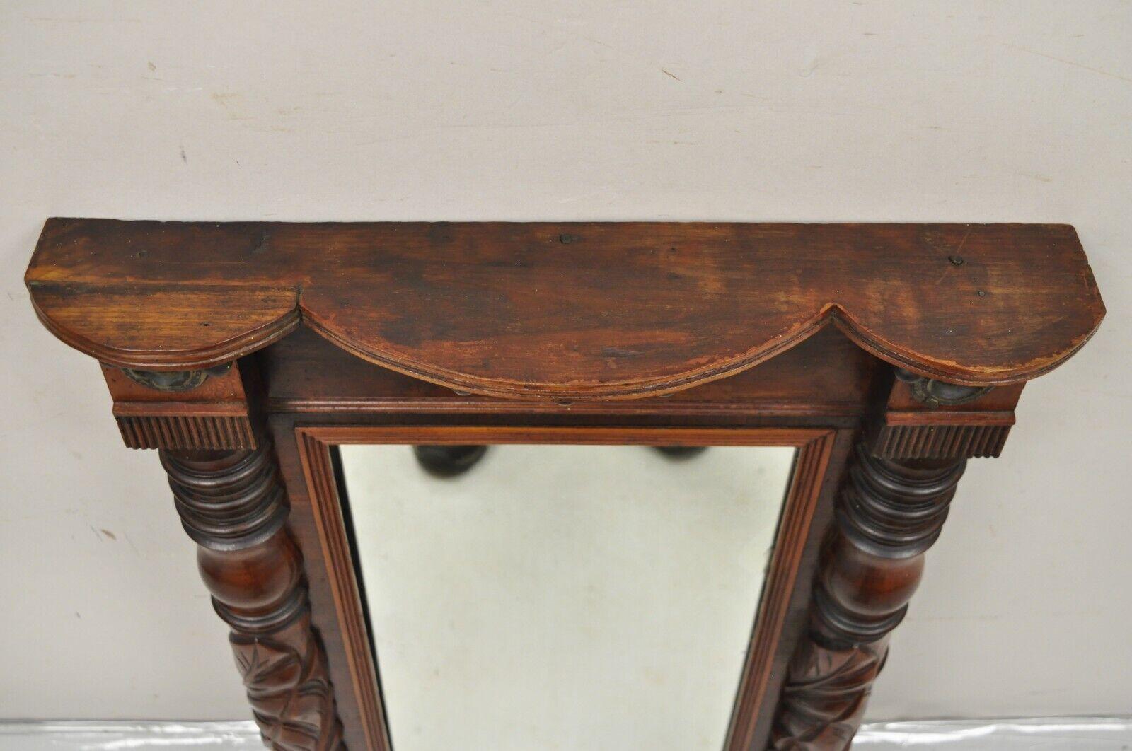 Antique American Empire Walnut Leaf Carved Pier Wall Console Mirror For Sale 8