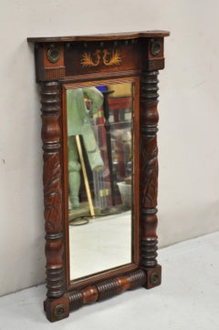 Antique American Empire Walnut Leaf Carved Pier Wall Console Mirror