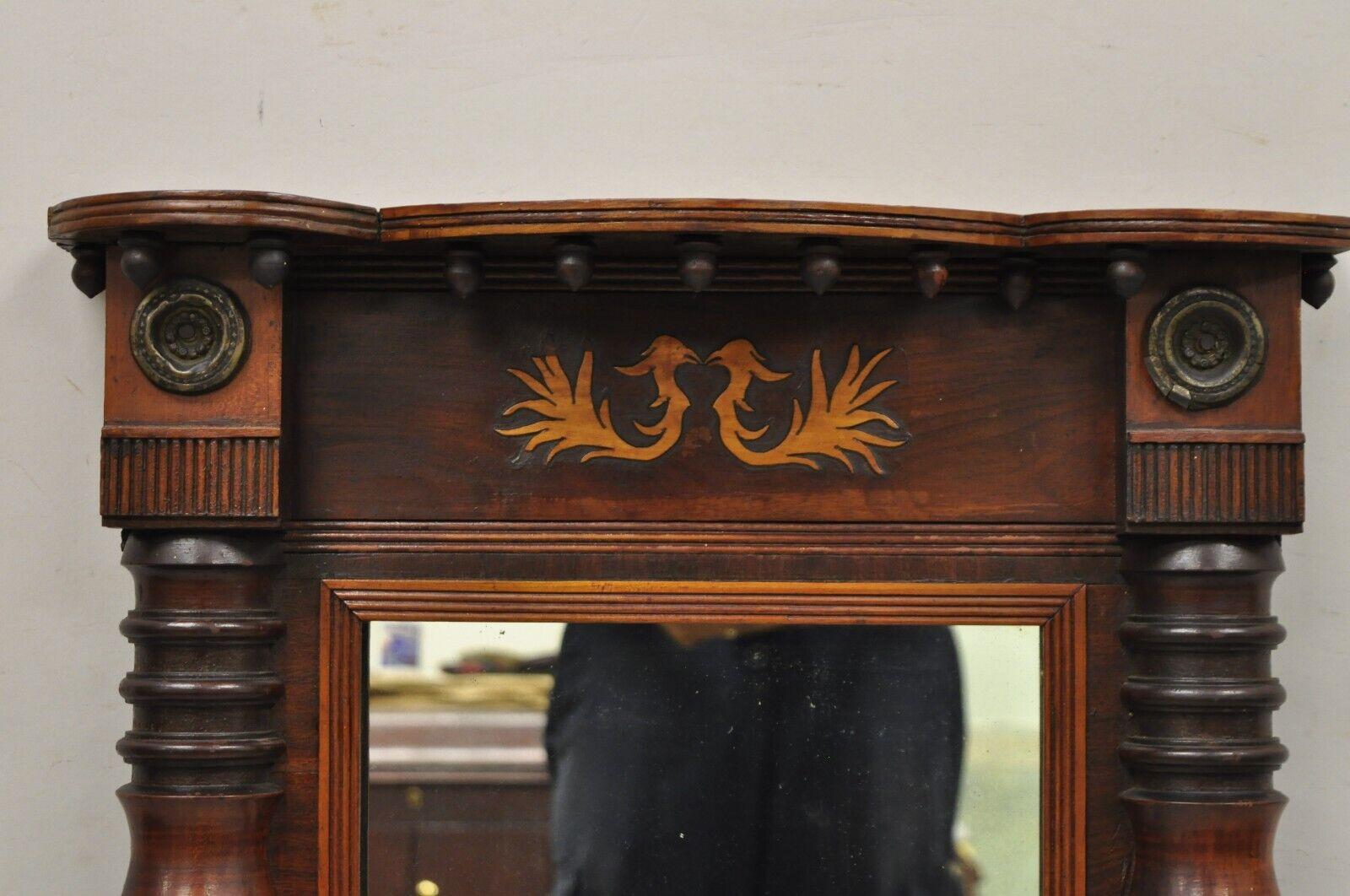 Antique American Empire Walnut Leaf Carved Pier Wall Console Mirror In Good Condition For Sale In Philadelphia, PA