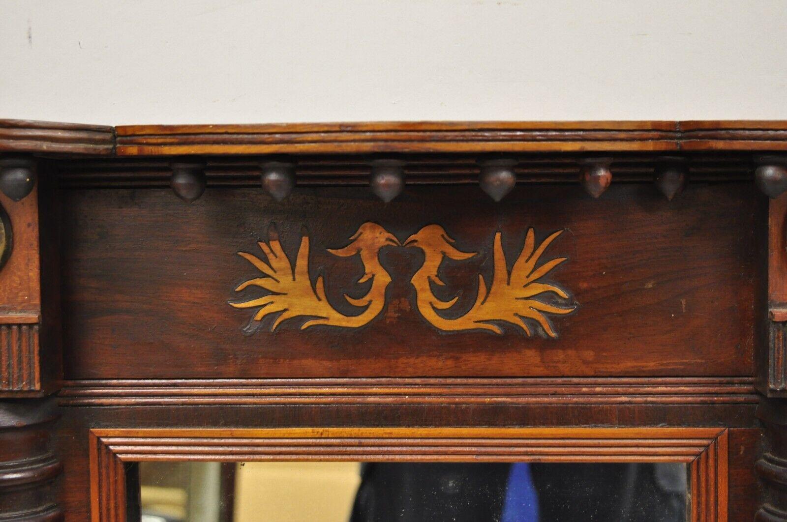 Antique American Empire Walnut Leaf Carved Pier Wall Console Mirror For Sale 1