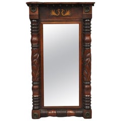 Antique American Empire Walnut Leaf Carved Pier Wall Console Mirror