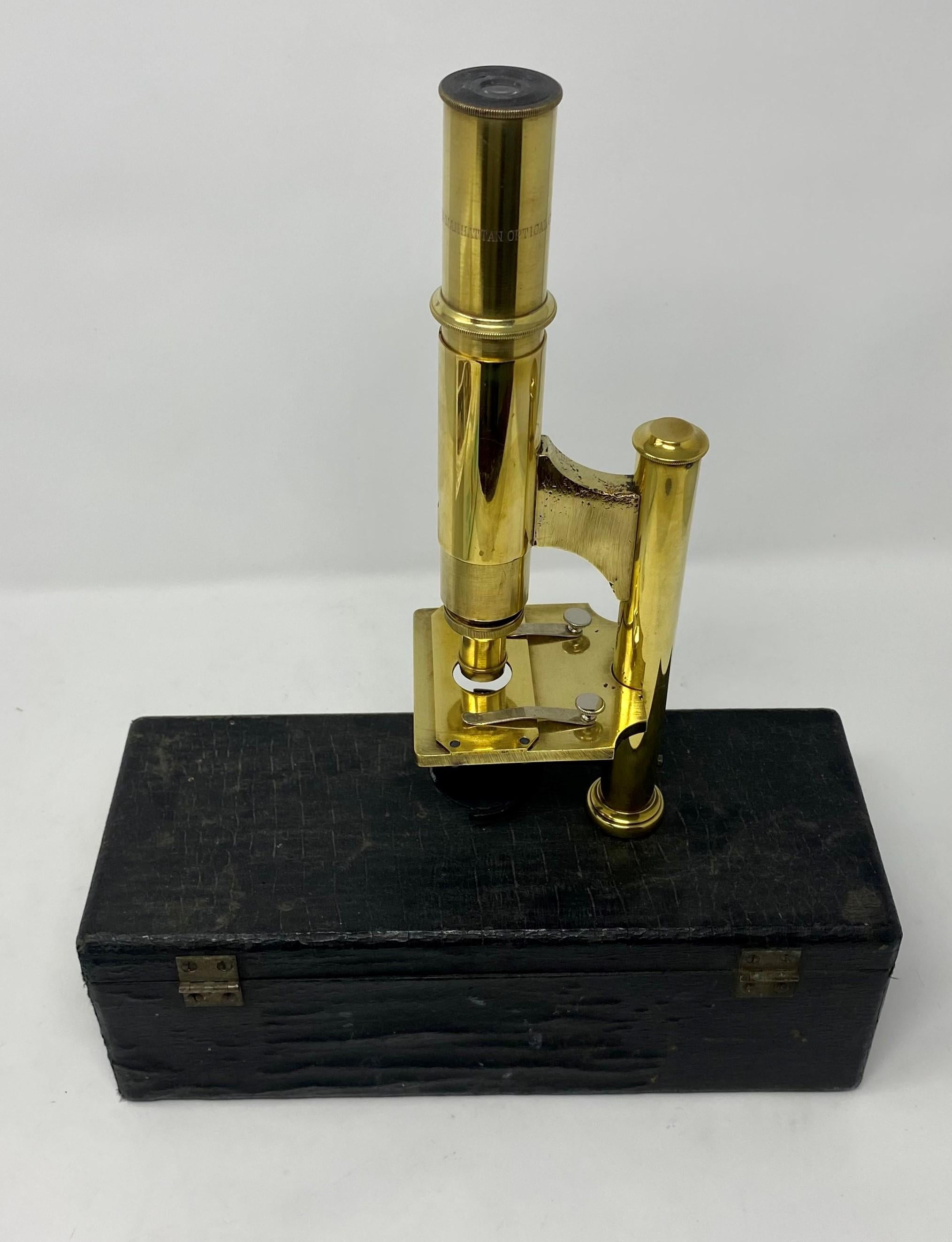 Antique American field microscope with carrying case signed, 