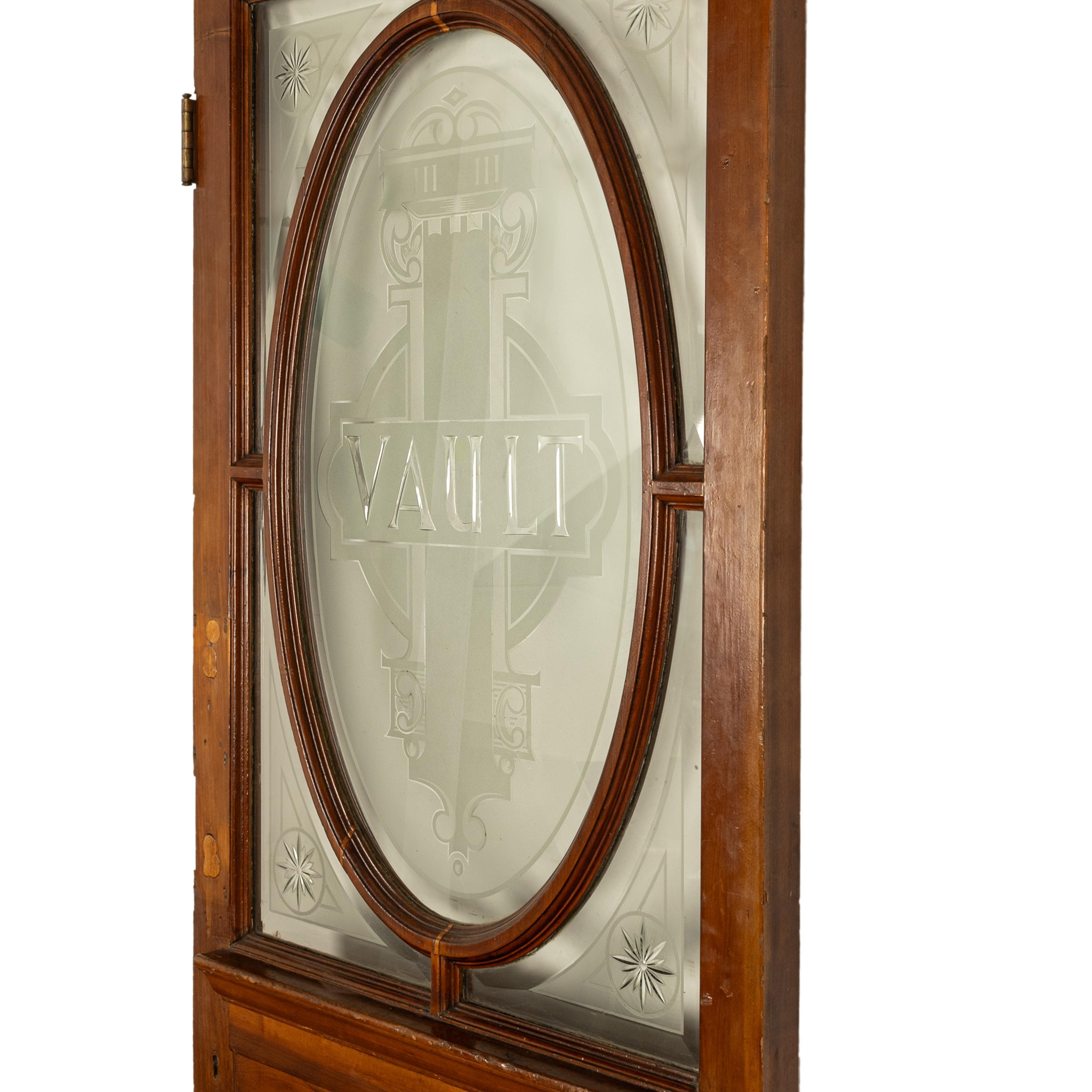 A rare & historic antique walnut & etched glass door from the Bank of California, San Francisco, circa 1875.
The door in the Eastlake style was one of the doors from the very grand Bank of California, located on the corner of California & Sansome