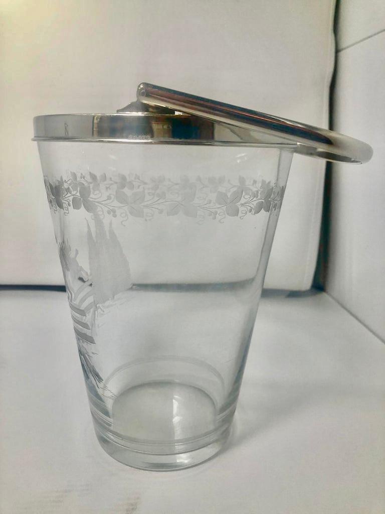 Antique American Etched Glass Ice Bucket Signed "Hawkes", Circa 1890