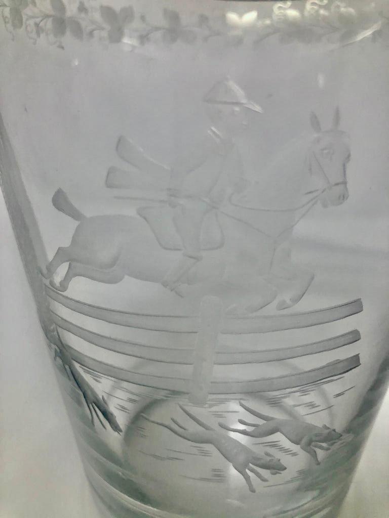 Antique American Etched Glass Ice Bucket Signed 
