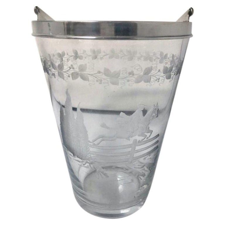 Antique American Etched Glass Ice Bucket Signed "Hawkes", Circa 1890