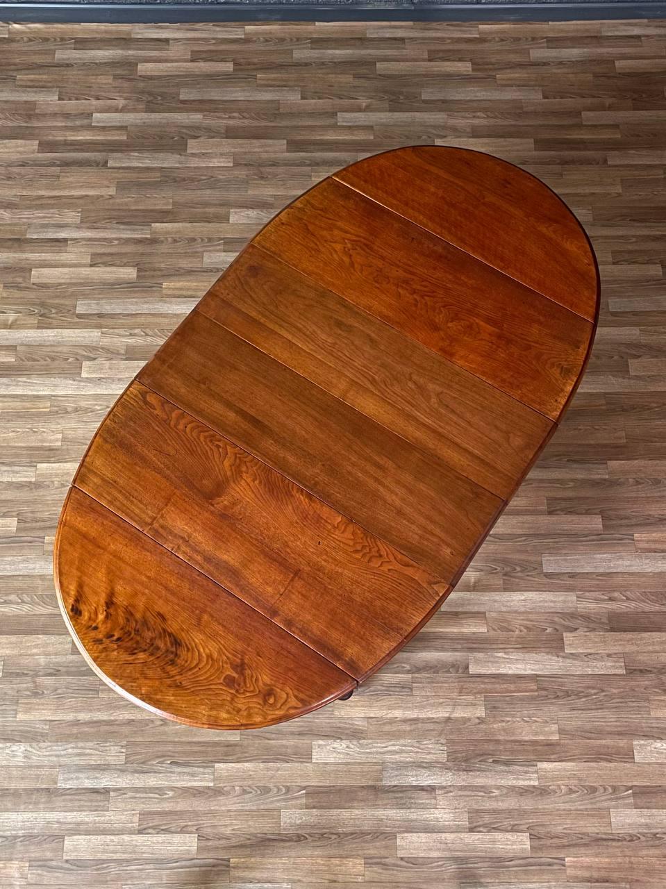 Brass Antique American Farmhouse Maple Drop-Leaf Extension Dining Table w/ Turned Legs For Sale