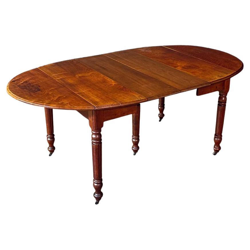 Antique American Farmhouse Maple Drop-Leaf Extension Dining Table w/ Turned Legs