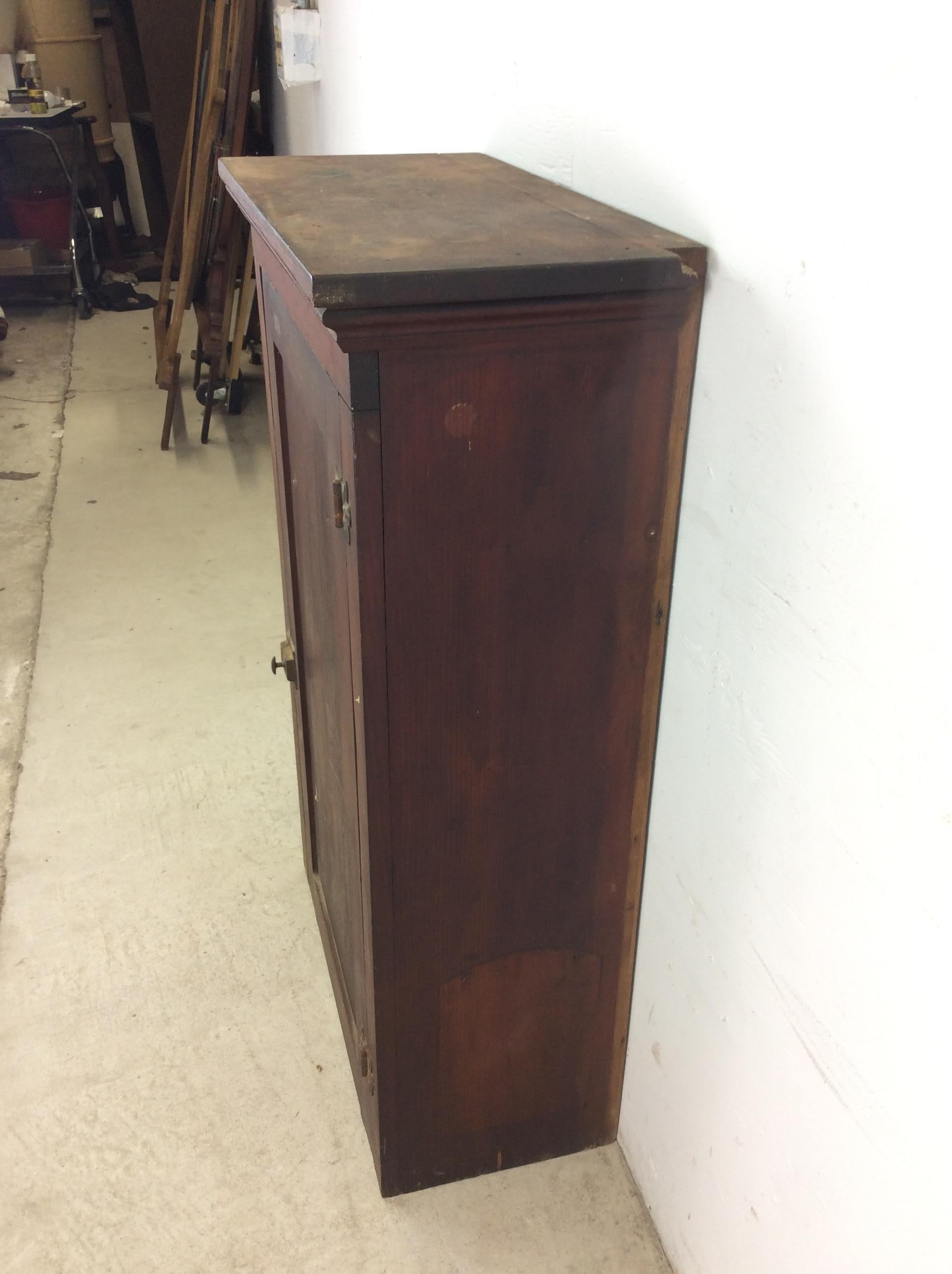 Antique American Farmhouse Wall Cabinet with Brass Latch For Sale 5