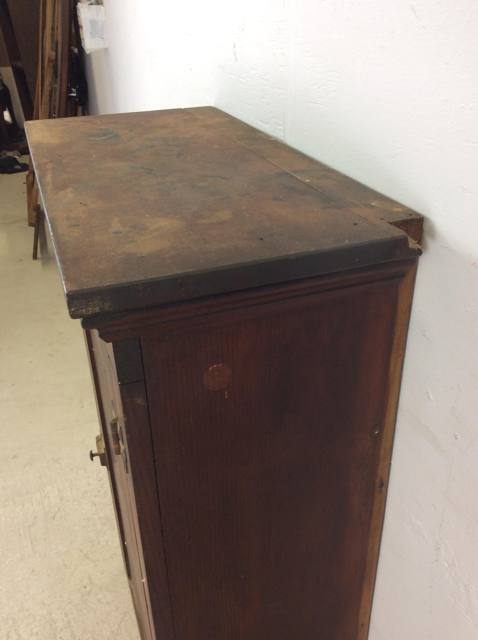 Antique American Farmhouse Wall Cabinet with Brass Latch For Sale 6