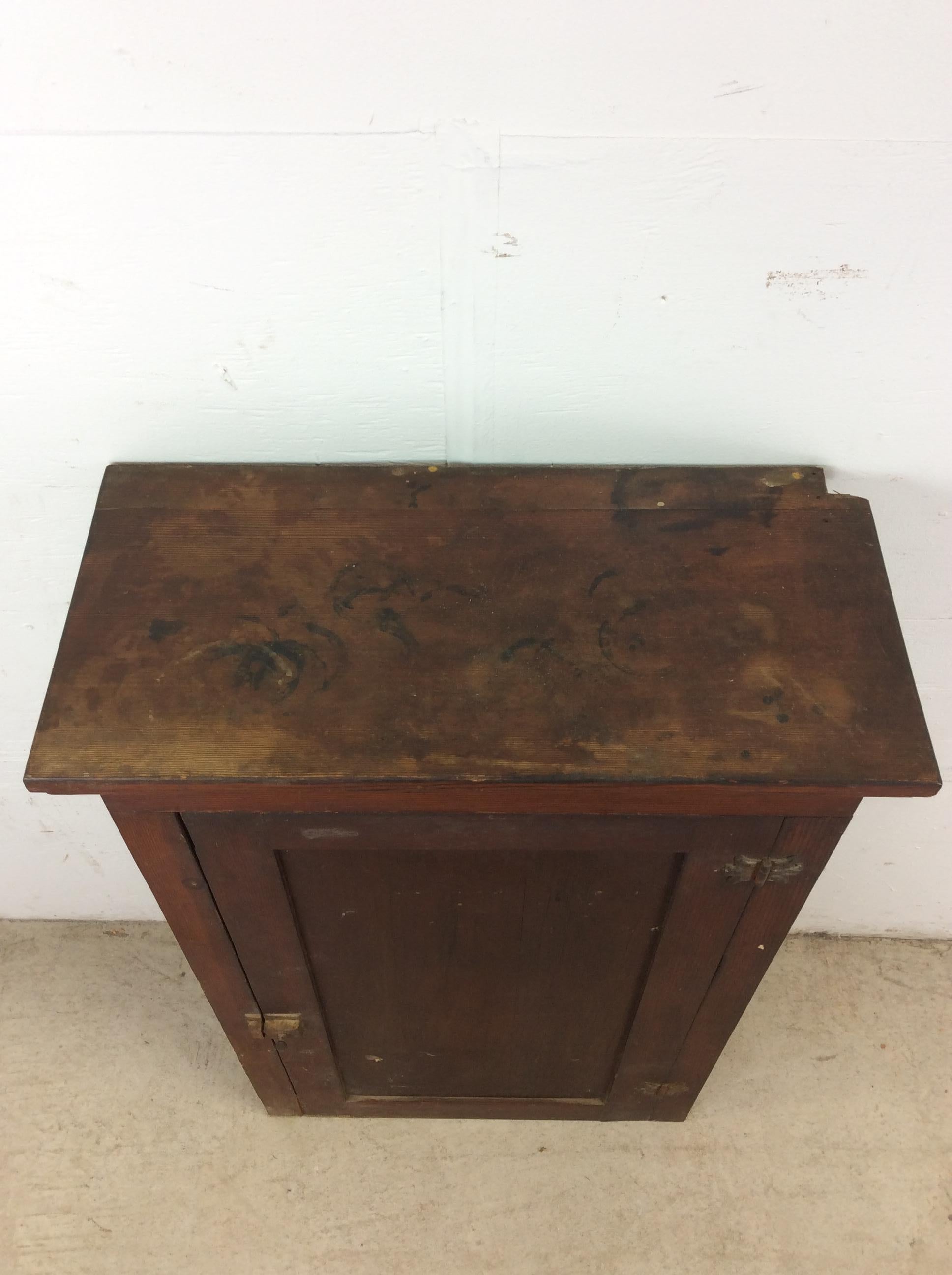 Antique American Farmhouse Wall Cabinet with Brass Latch For Sale 2
