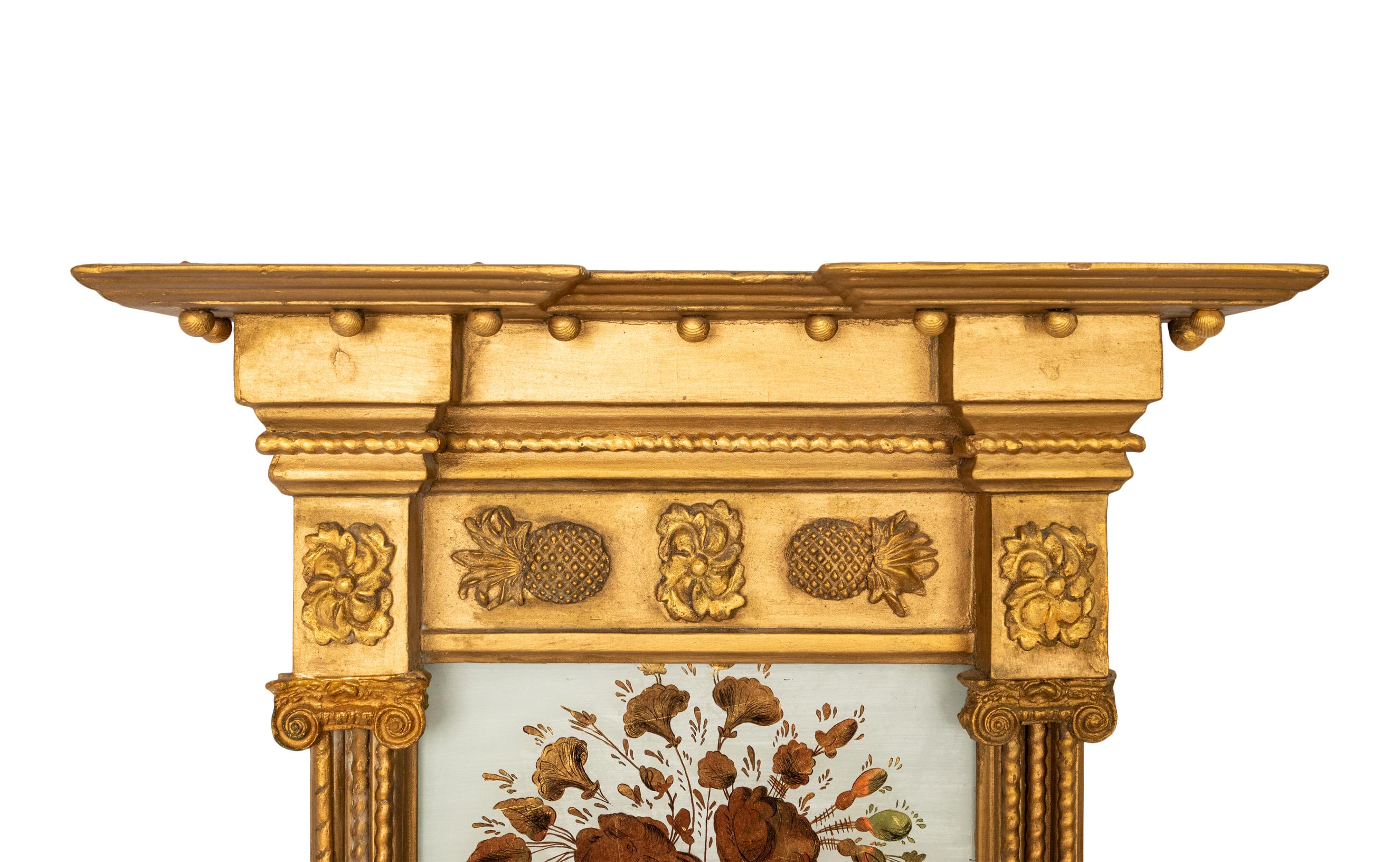 Antike amerikanische Bundes geschnitzt Giltwood Pier Spiegel Églomisé Panel NY 1810 im Angebot 8