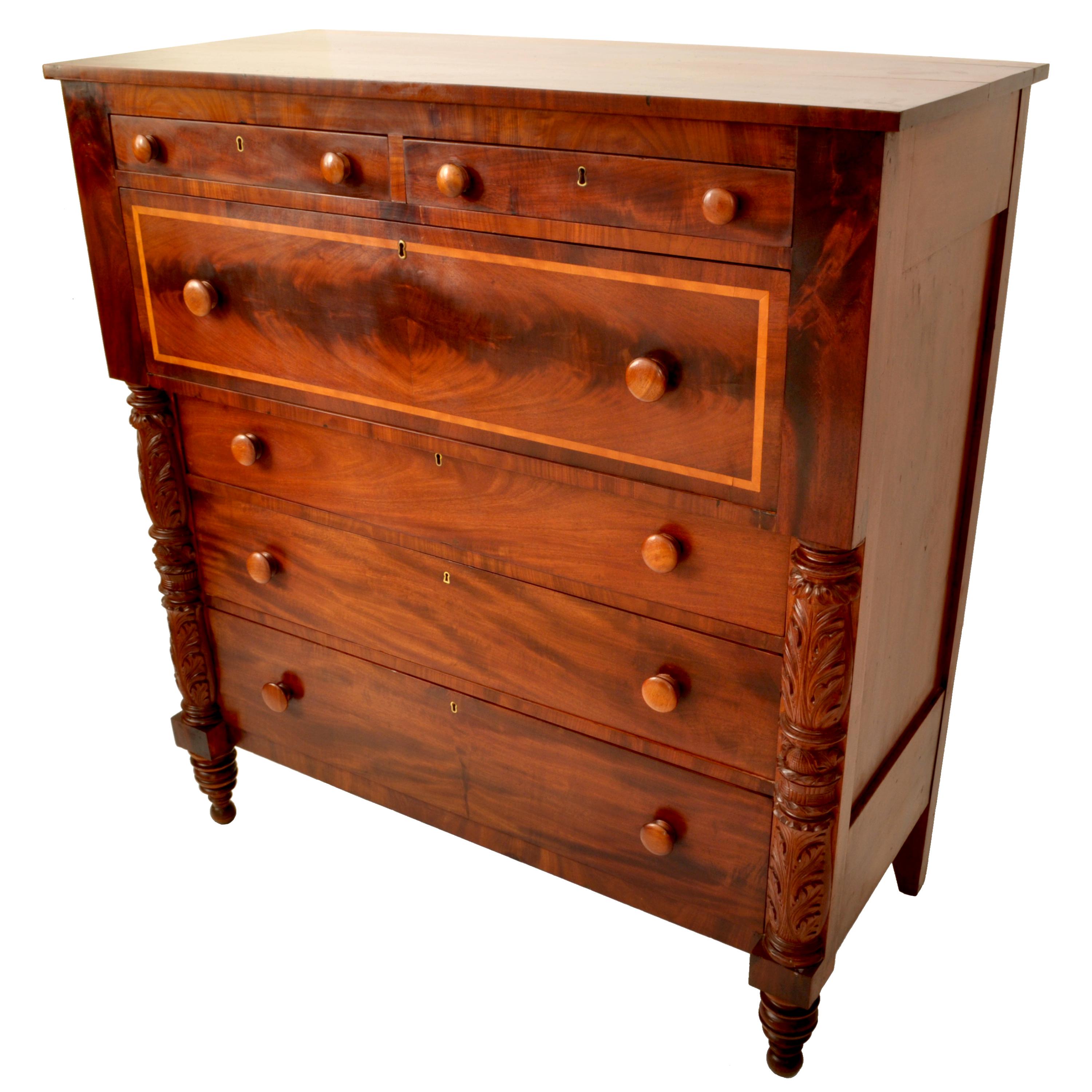 Antique American Federal Classical Period Mahogany Butler's Secretary Dresser NY 5