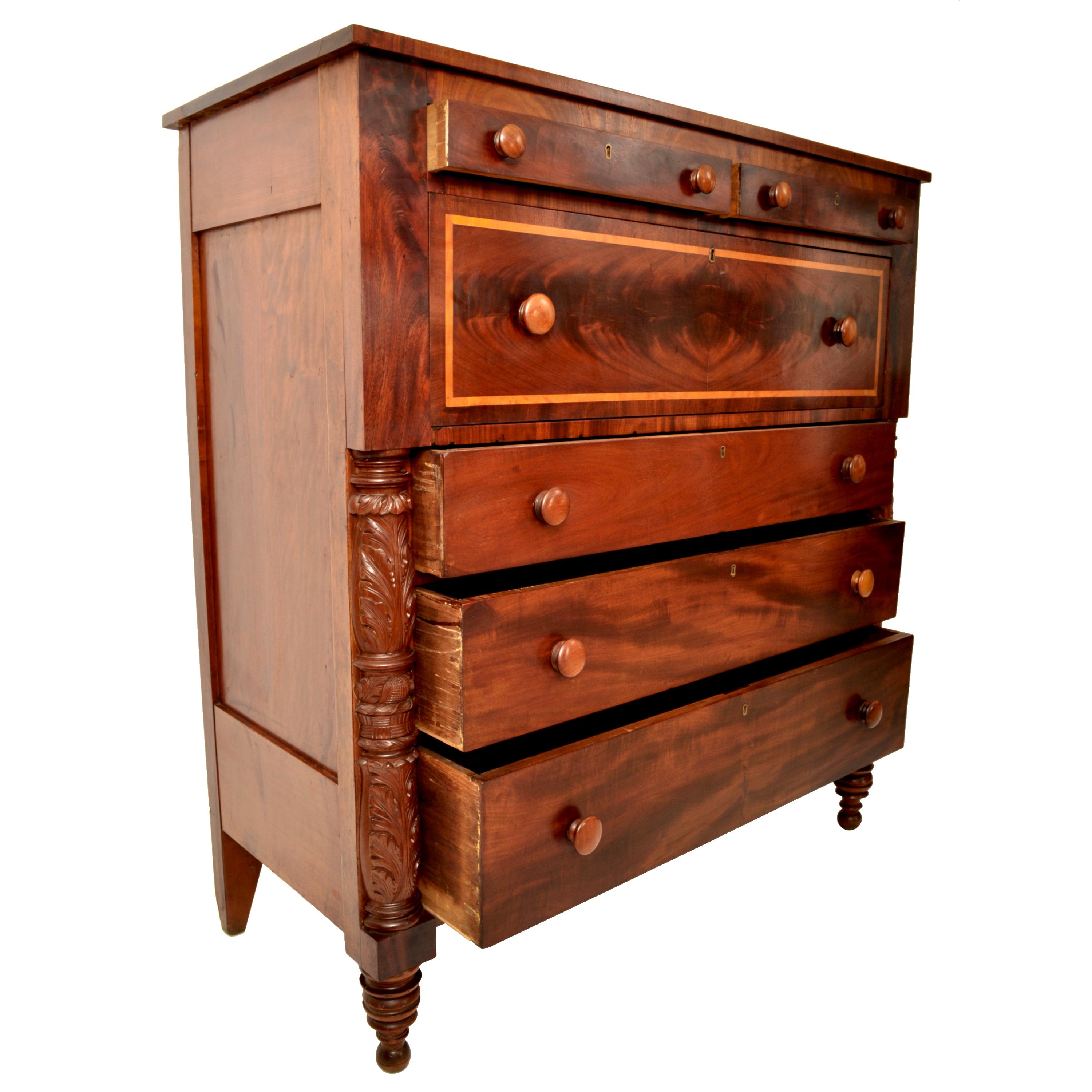 Antique American Federal Classical Period Mahogany Butler's Secretary Dresser NY 2