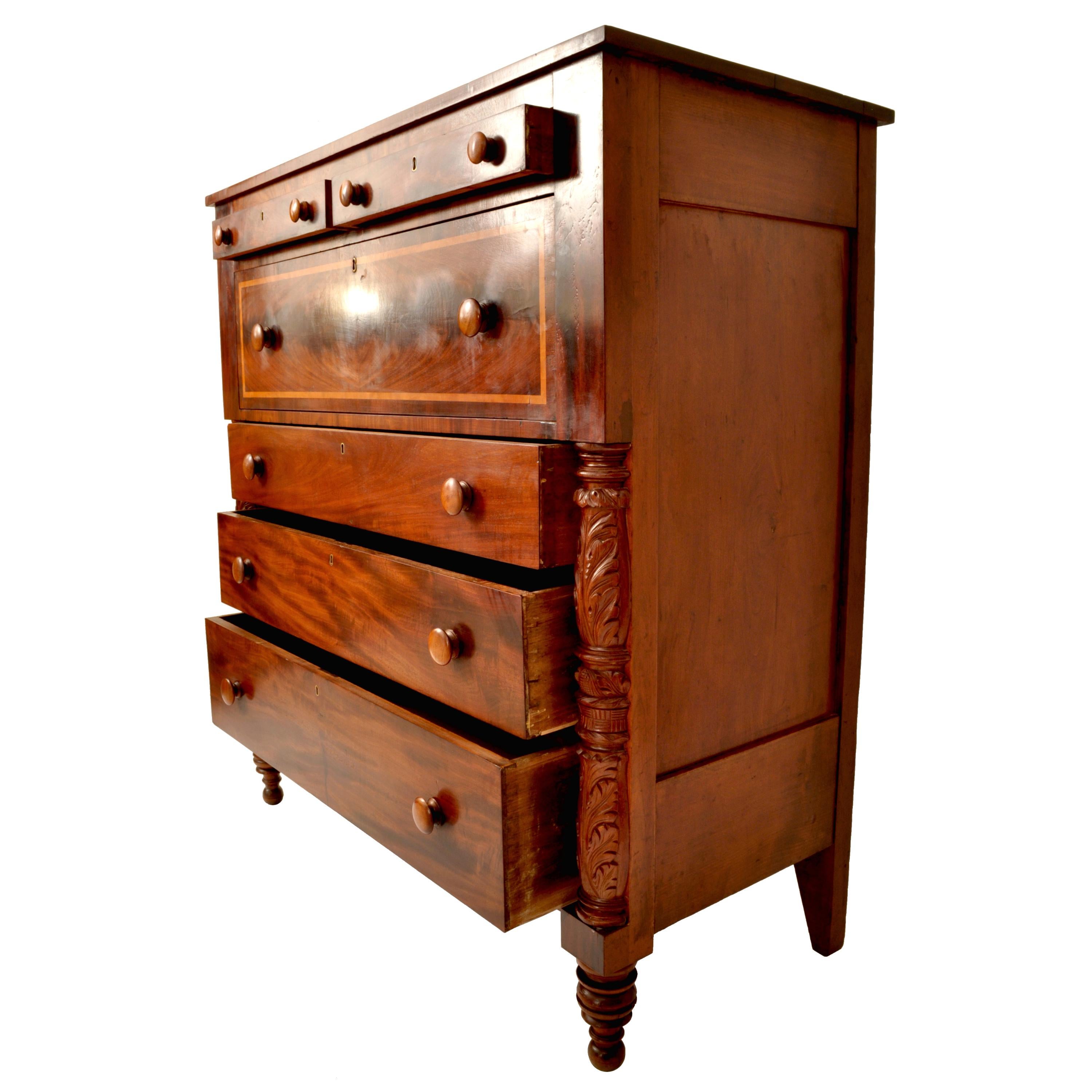Antique American Federal Classical Period Mahogany Butler's Secretary Dresser NY 3