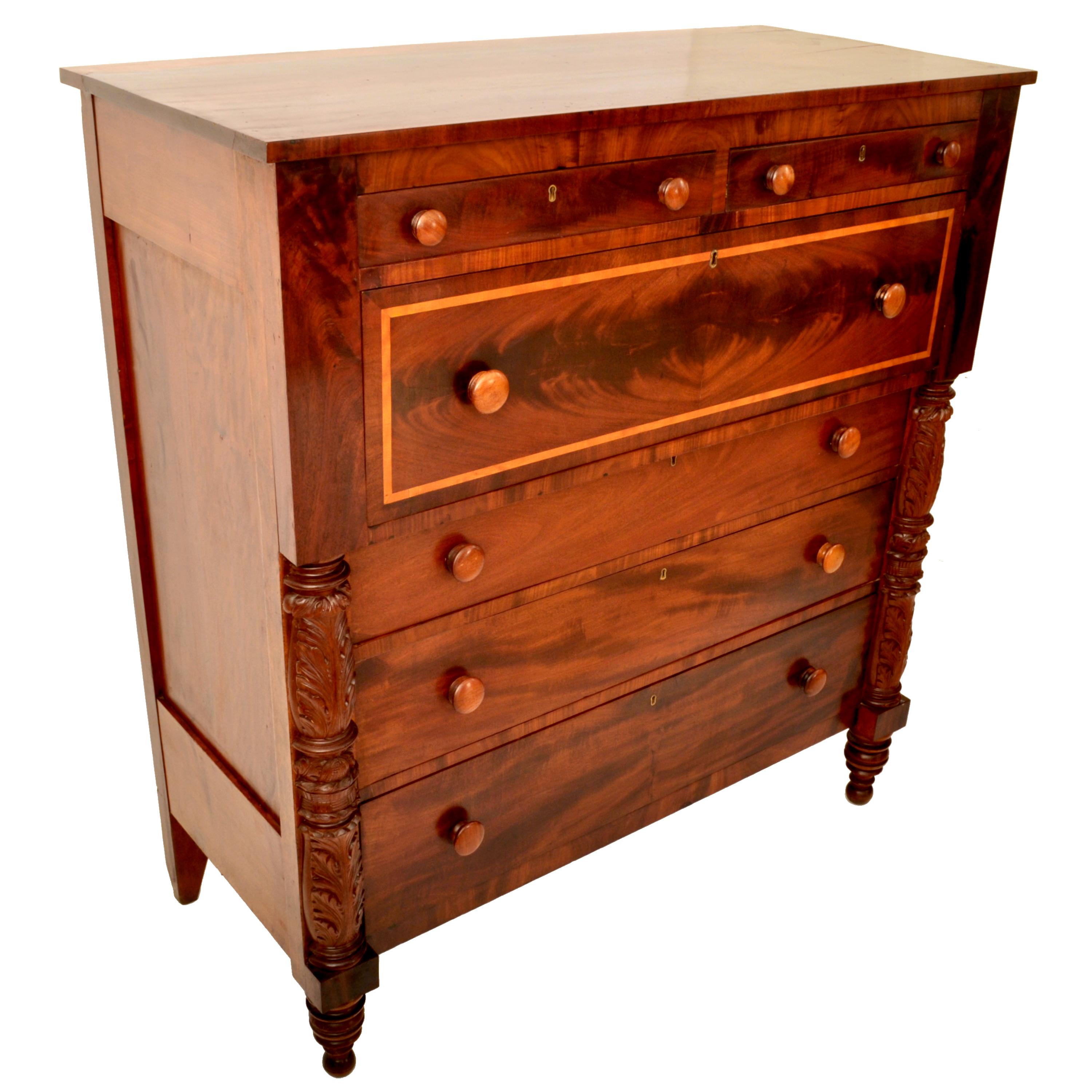 Antique American Federal Classical Period Mahogany Butler's Secretary Dresser NY 4