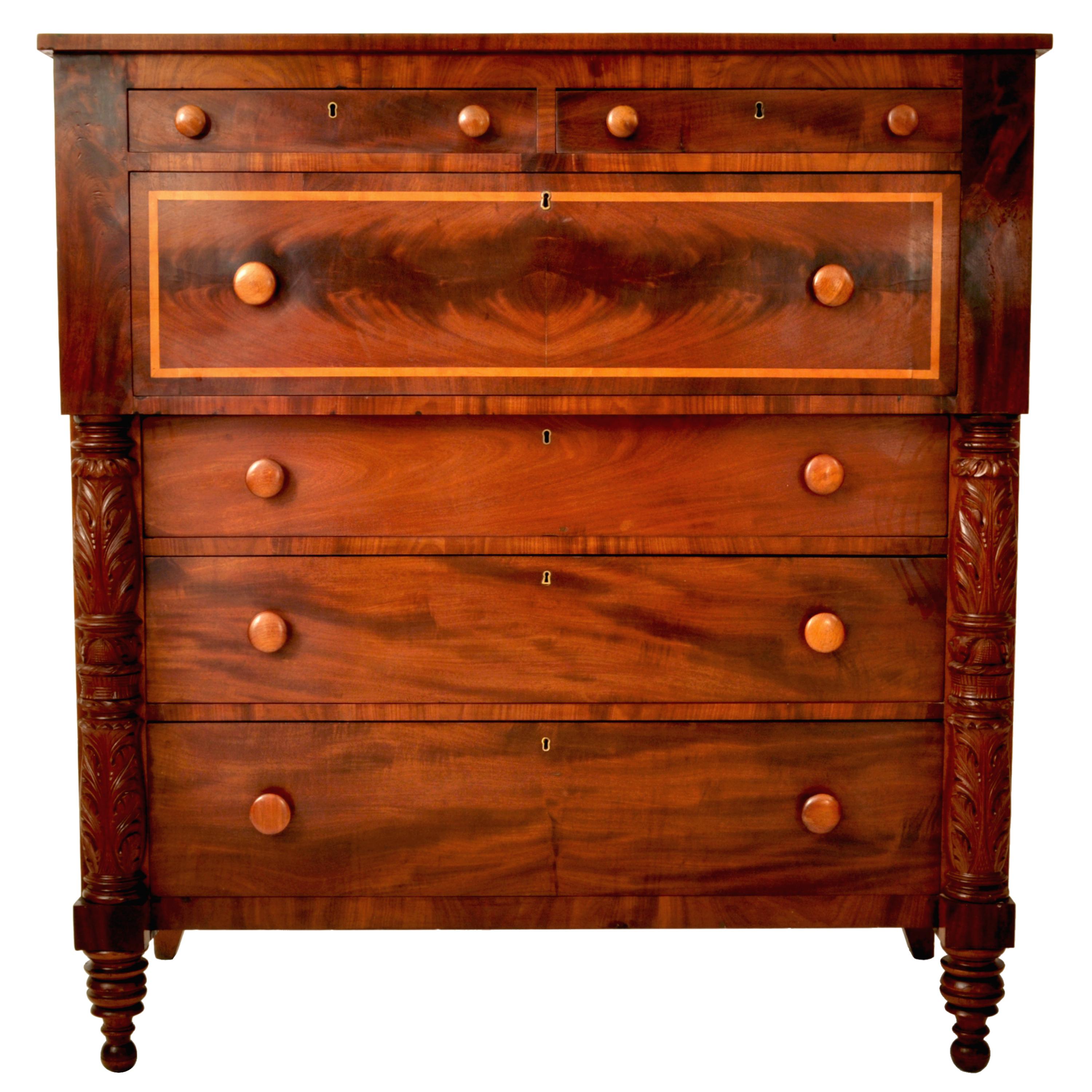 Antique American Federal Classical Period Mahogany Butler's Secretary Dresser NY