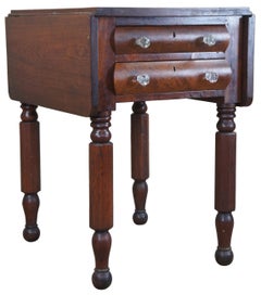Antique American Federal Empire Mahogany Drop Leaf Side Table Nightstand Drawer
