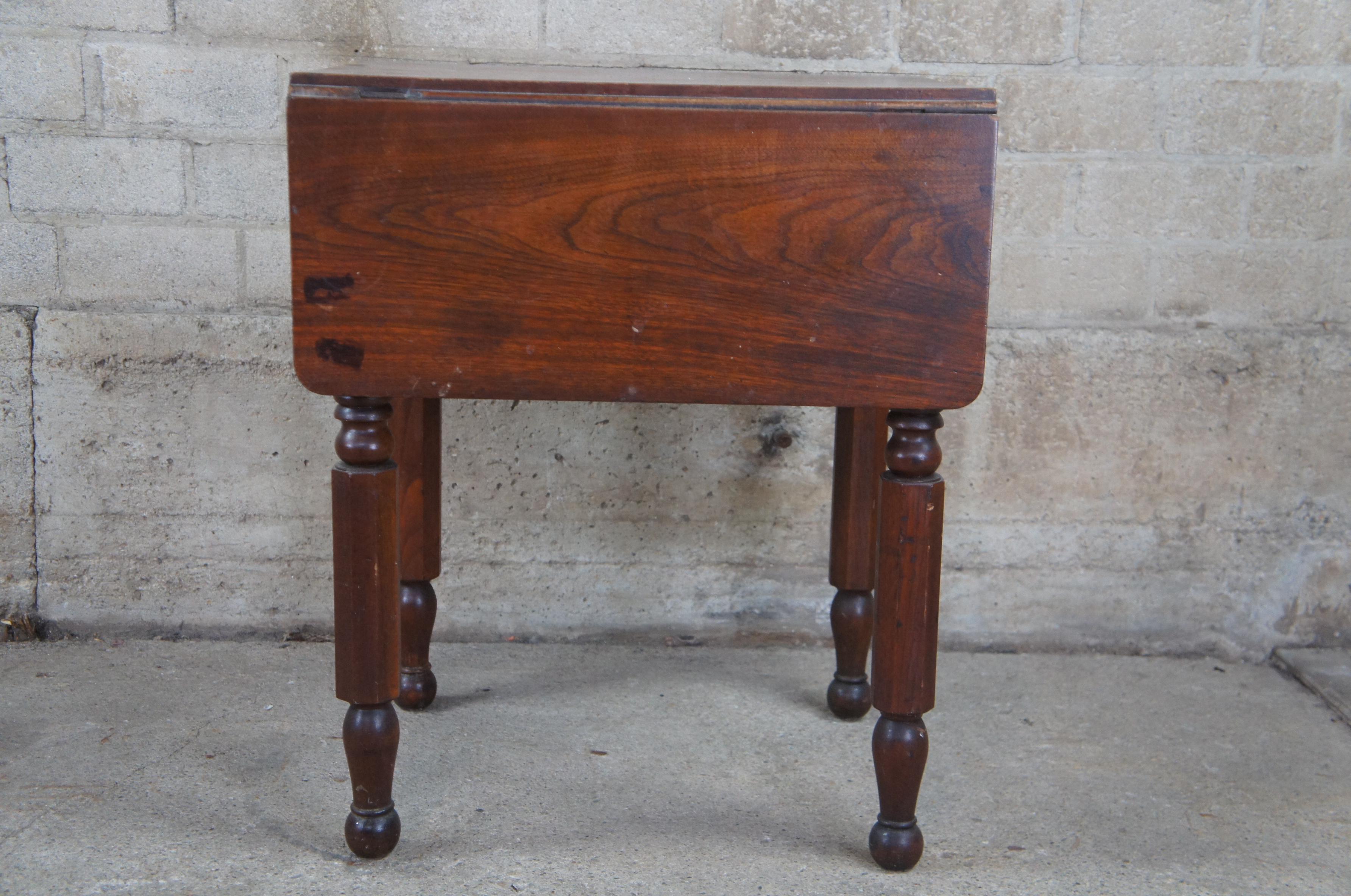 20th Century Antique American Federal Empire Mahogany Drop Leaf Side Table Nightstand Drawer