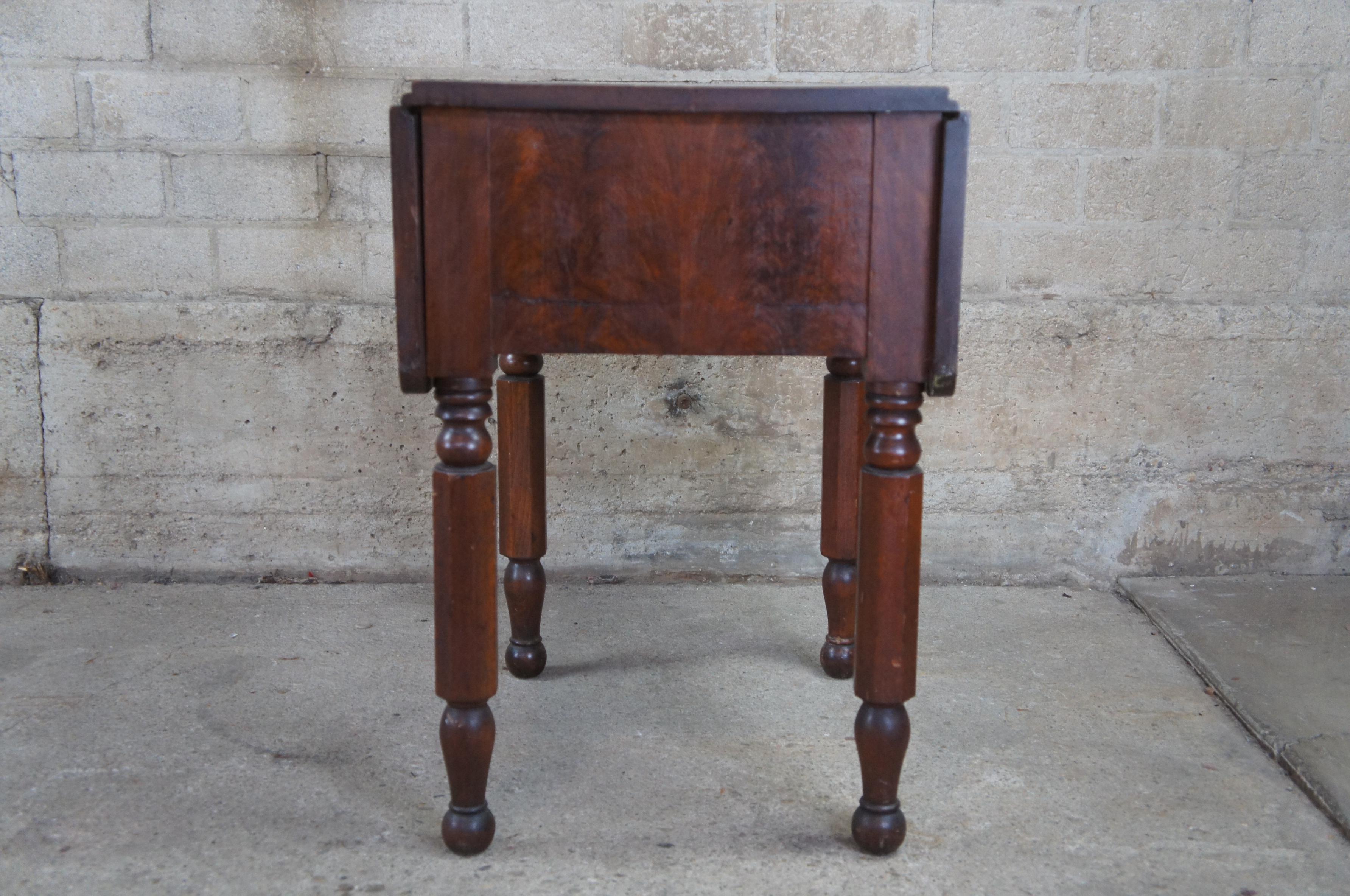 Antique American Federal Empire Mahogany Drop Leaf Side Table Nightstand Drawer 1