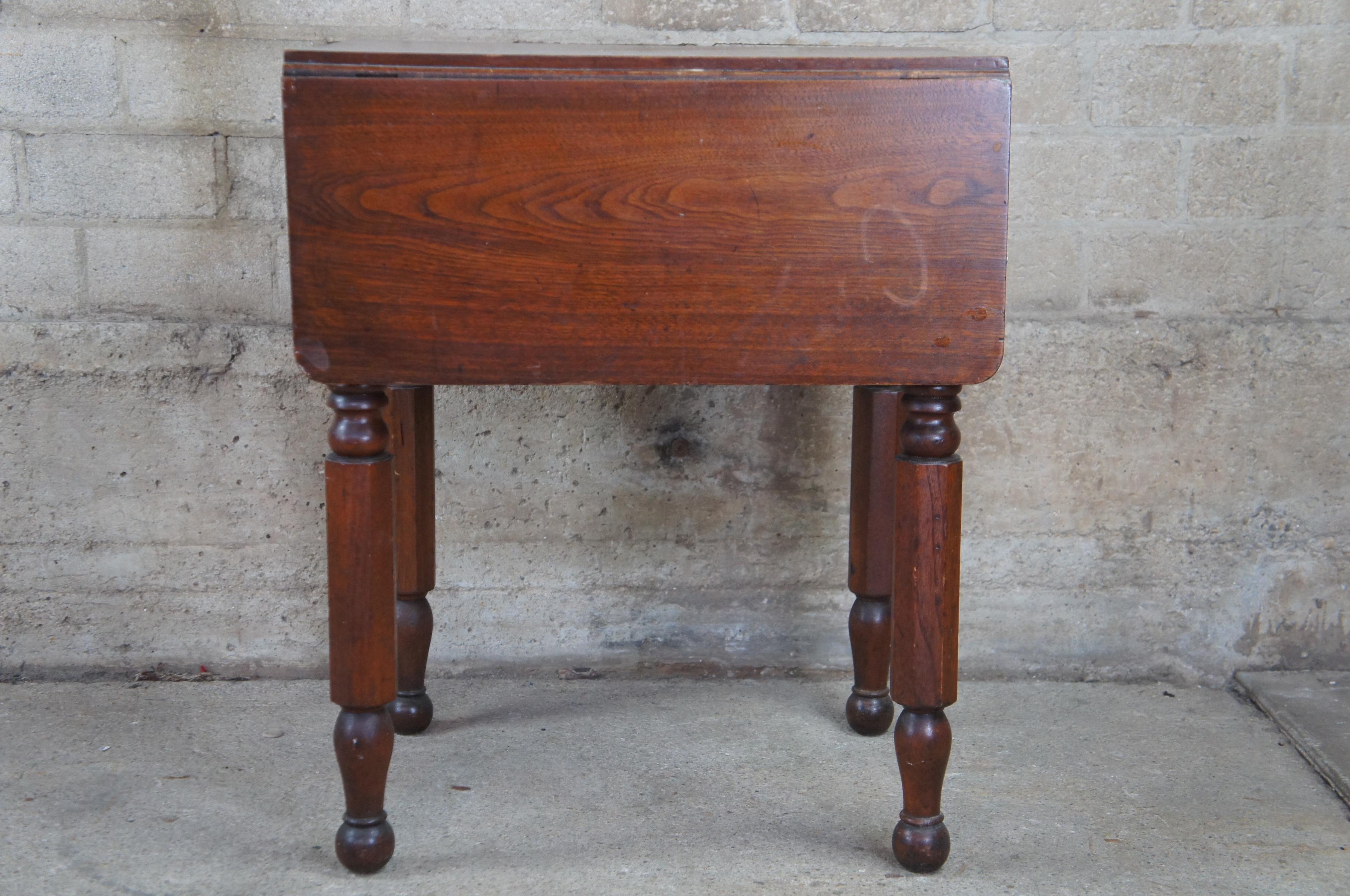 Antique American Federal Empire Mahogany Drop Leaf Side Table Nightstand Drawer 2