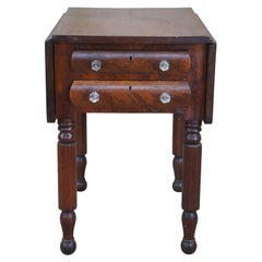 Antique American Federal Empire Mahogany Drop Leaf Side Table Nightstand Drawer