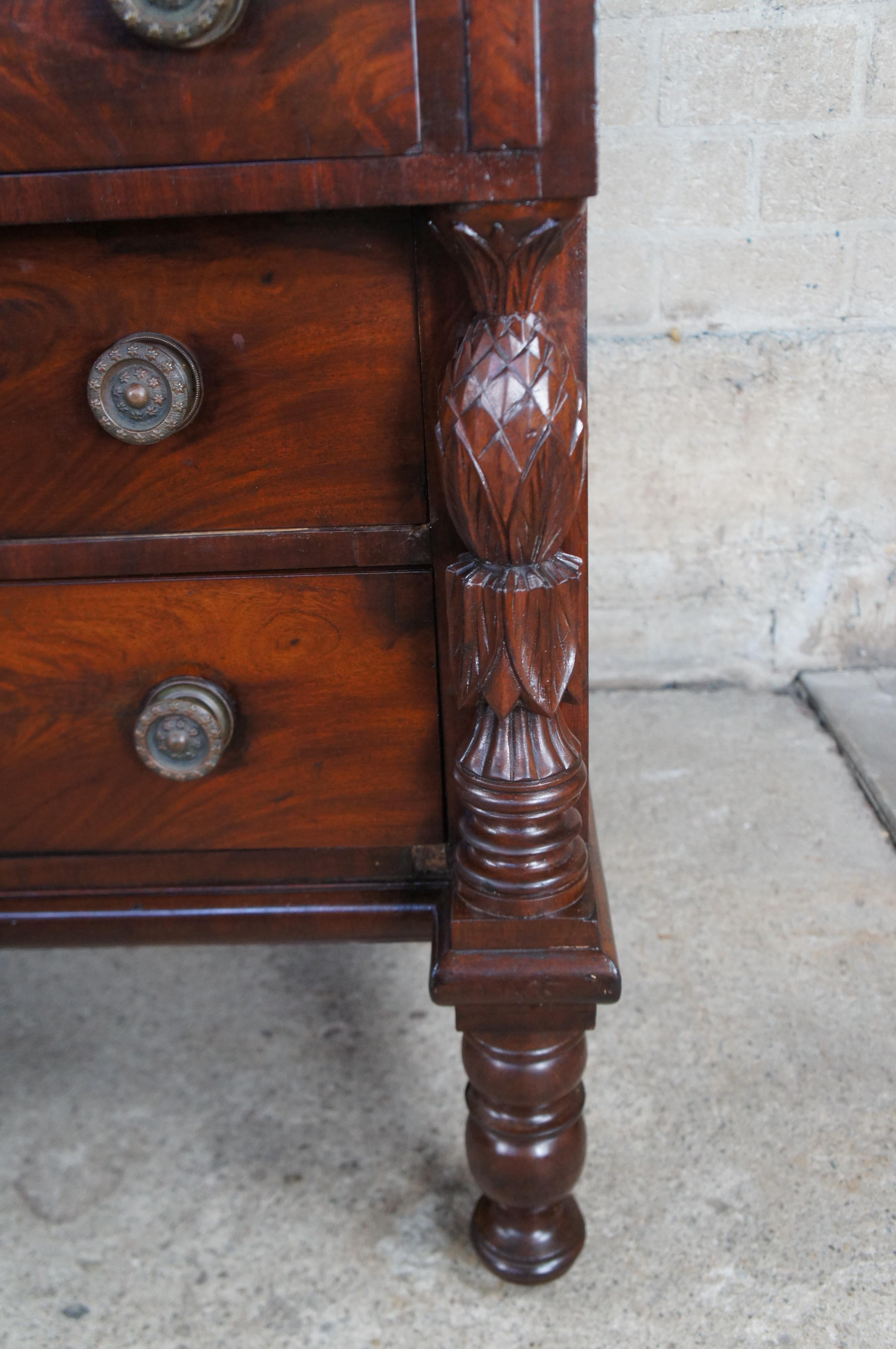 Antique American Federal Flame Mahogany Secretary Writing Desk Gothic Bookcase For Sale 5