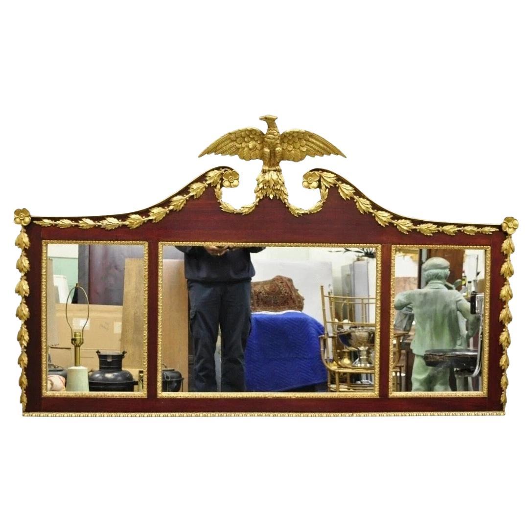 Antique American Federal Gilt Carved Overmantle Triple Mirror with Gold Eagle For Sale