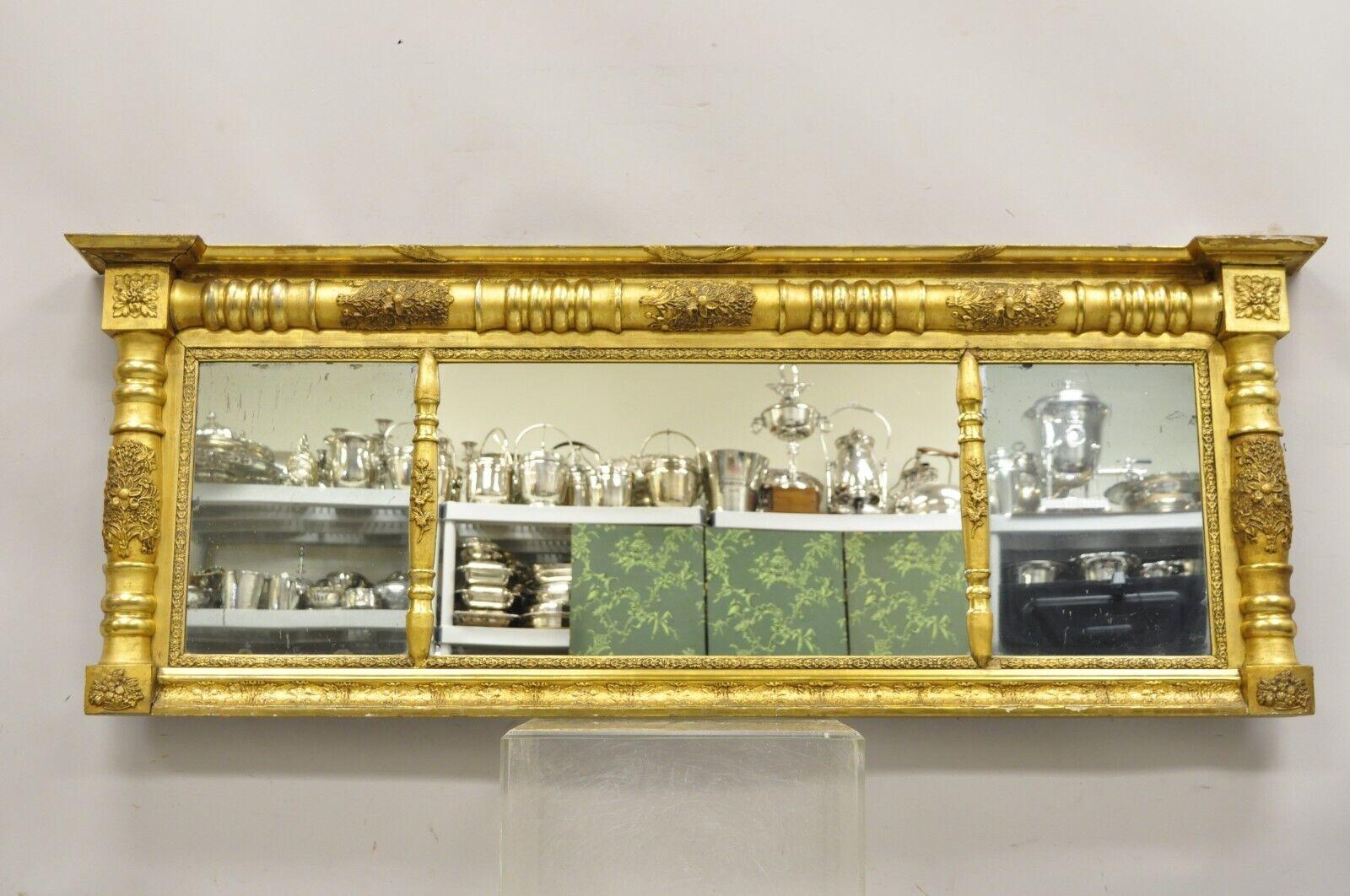 Ancien miroir triple en bois doré de style fédéral américain, 66