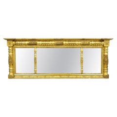 Antique American Federal Gold Giltwood Overmantle 66" Triple Mirror