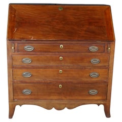 Antique American Federal Hepplewhite Mahogany Slant Drop Front Secretary Desk