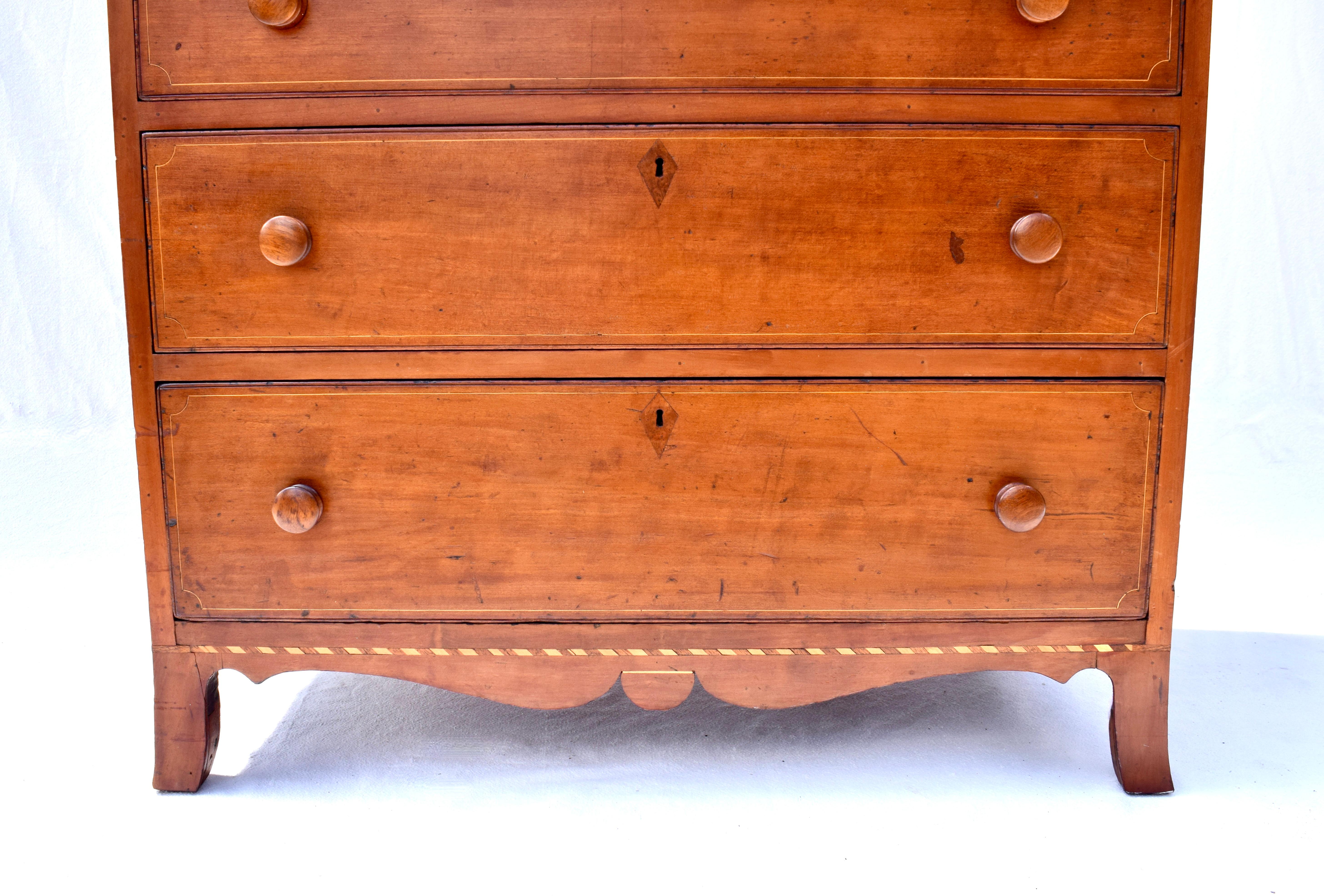 Inlay Antique American Federal Highboy Chest of Drawers Early 19th C.
